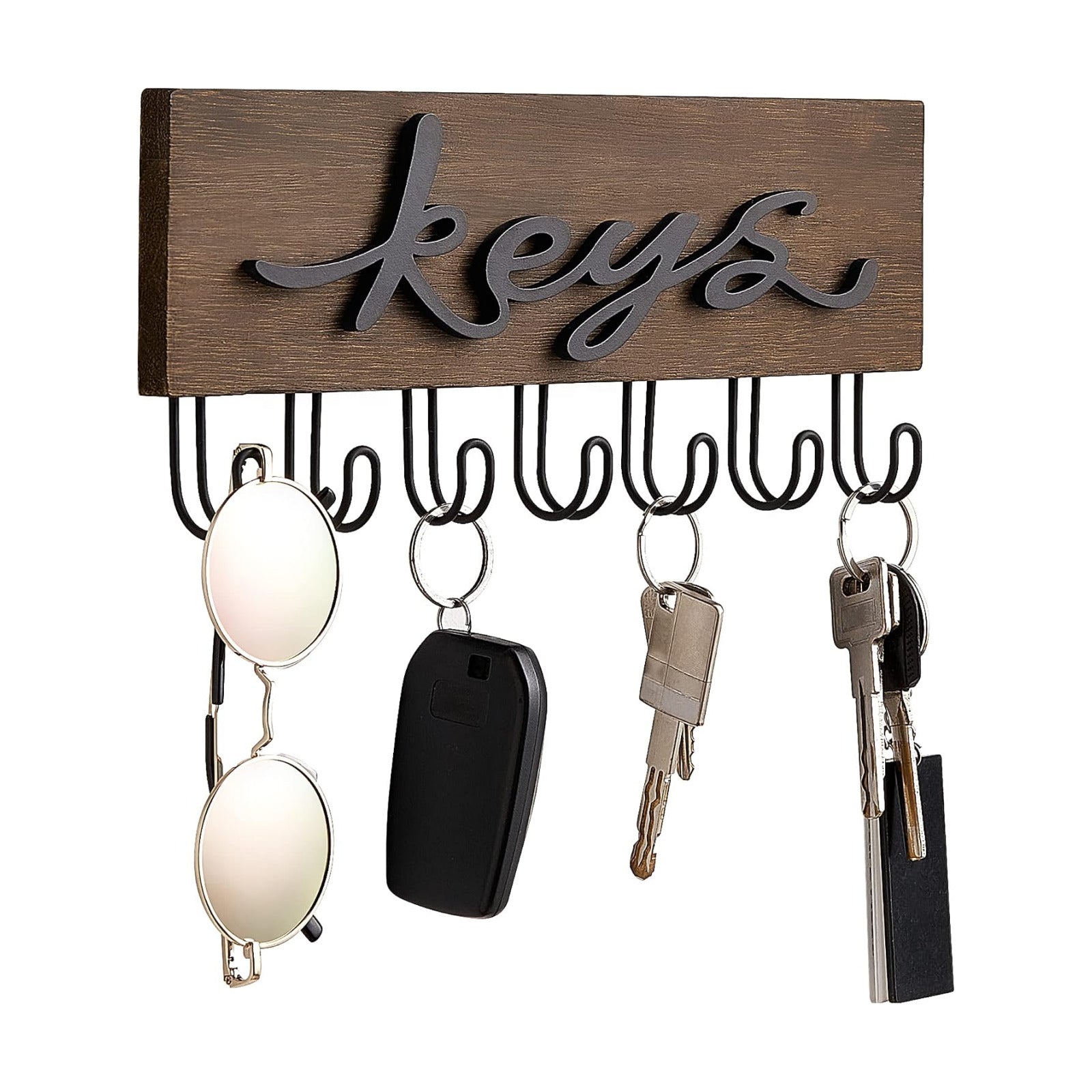 Wall Mounted Keys Hanger Organizer Rustic Wood Hanging Key Hooks / Brown