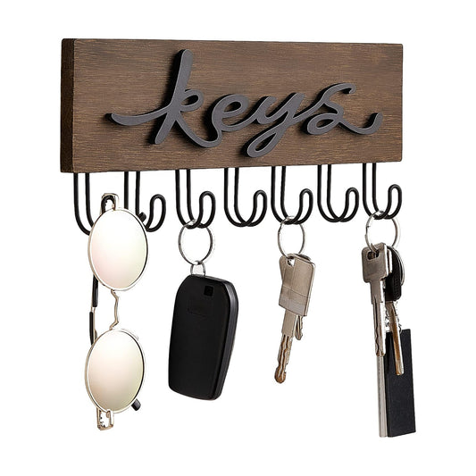 Wall Mounted Keys Hanger Organizer Rustic Wood Hanging Key Hooks / Brown