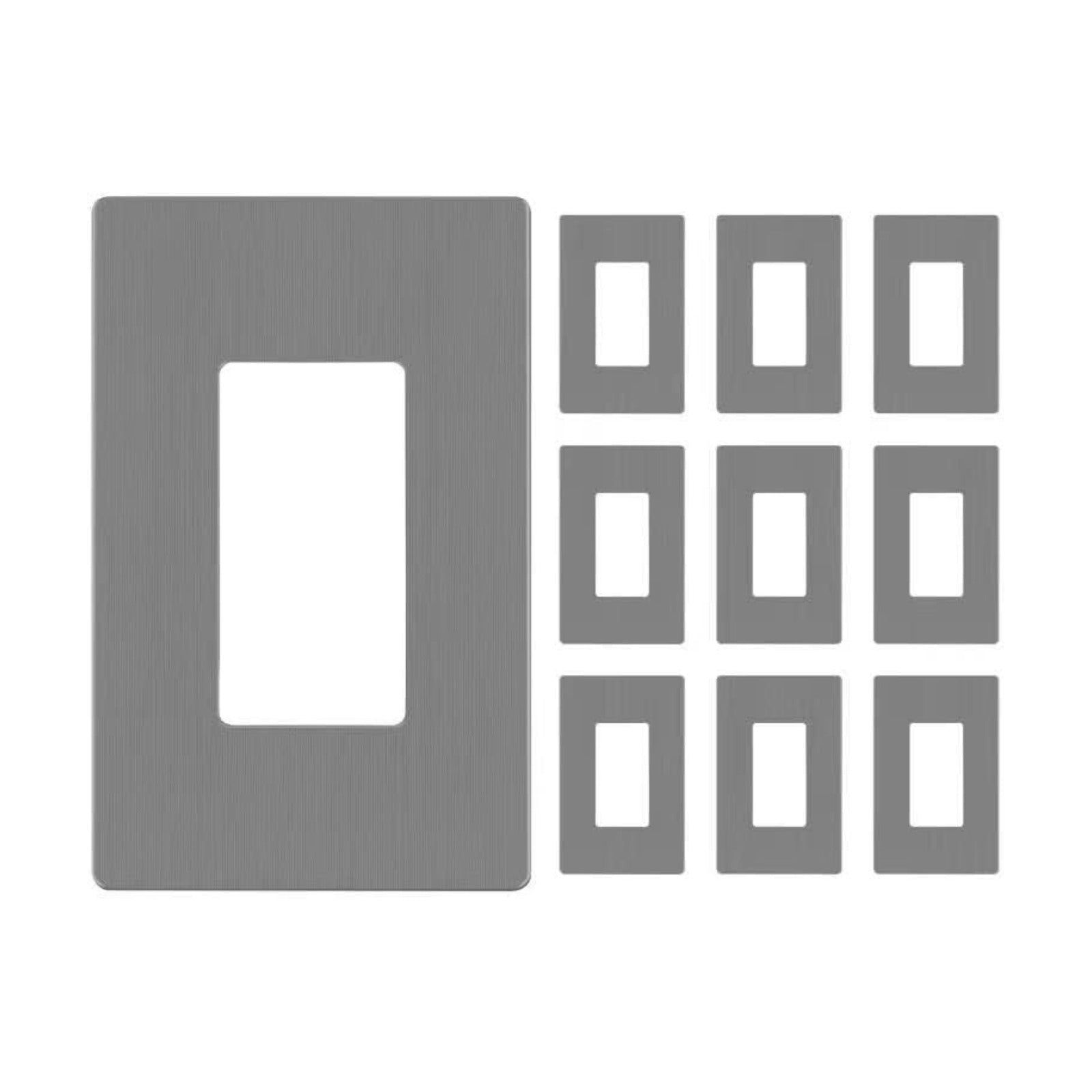 LIDER Decorator Switch Cover, Screwless Wall Plate, Mid-Size 1-Gang | 10-Pack, Brushed Gray, Polycarbonate