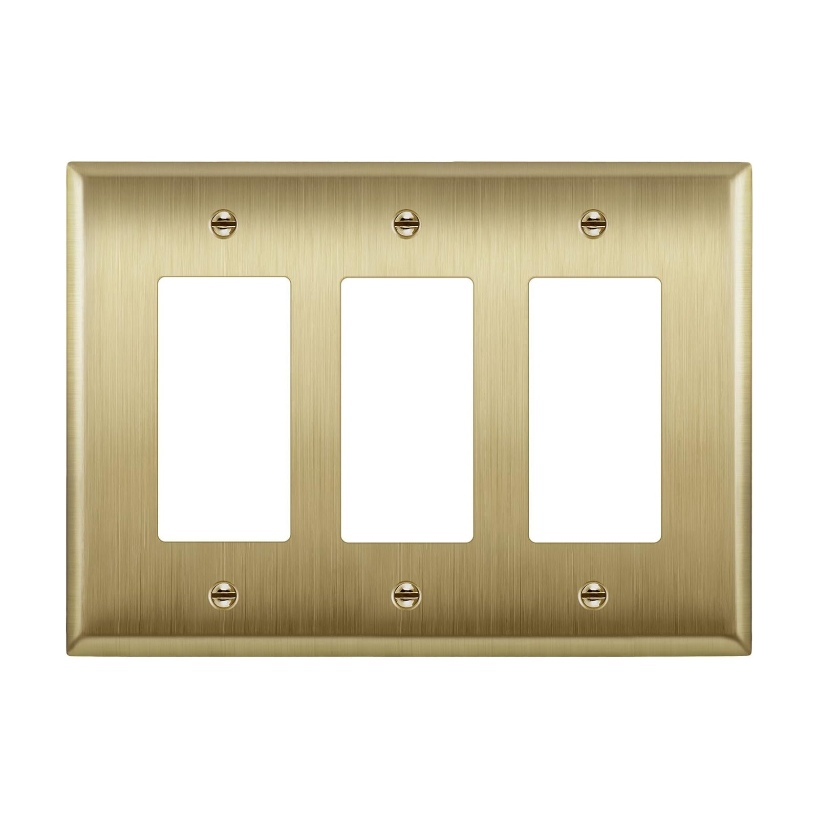 LIDER Decorator Switch or Receptacle Metal Wall Plate, Mid-Size 3-Gang | Stainless Steel, Corrosion Resistant, Brushed