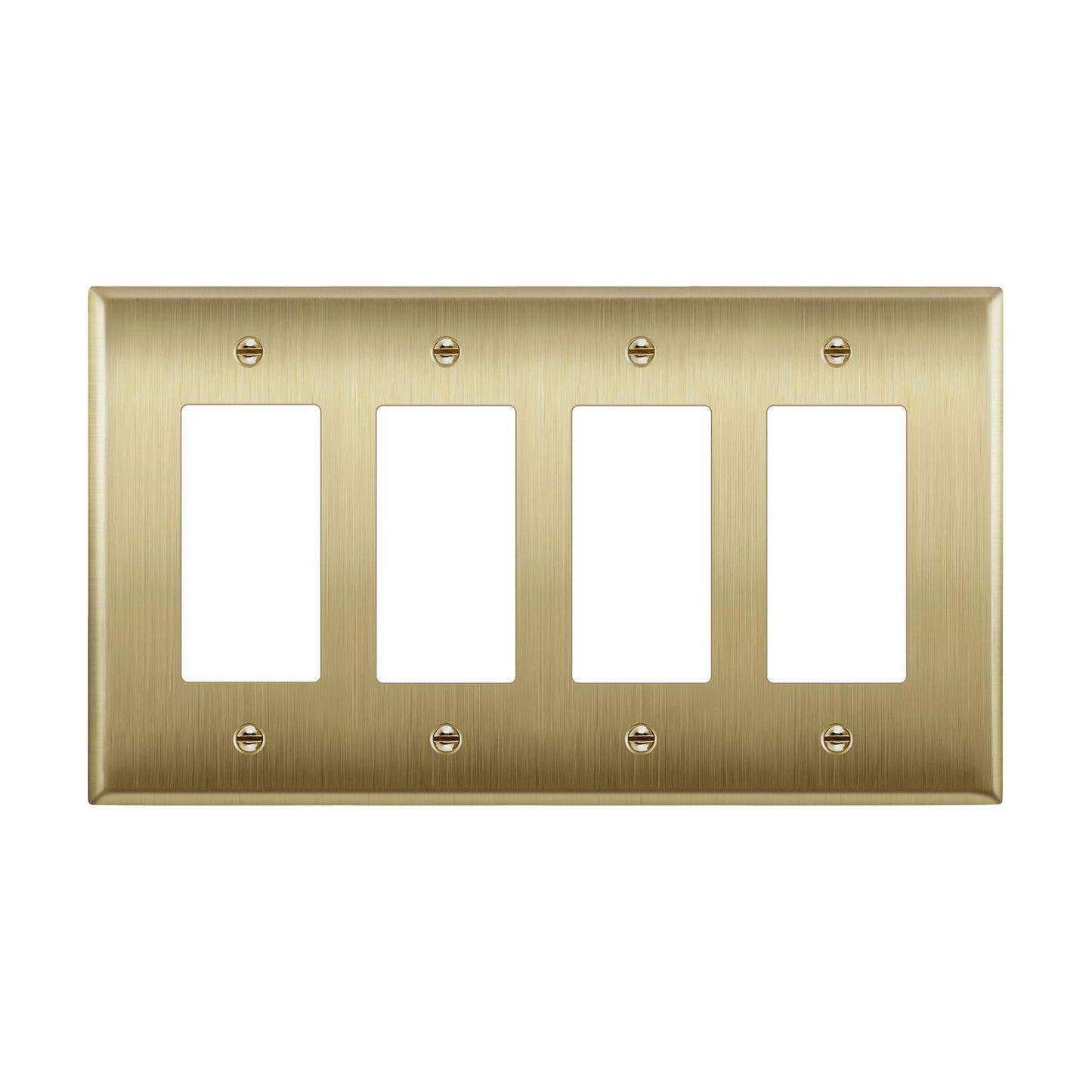 LIDER Decorator Switch or Receptacle Metal Wall Plate, Mid-Size 4-Gang | Stainless Steel, Corrosion Resistant, Brushed