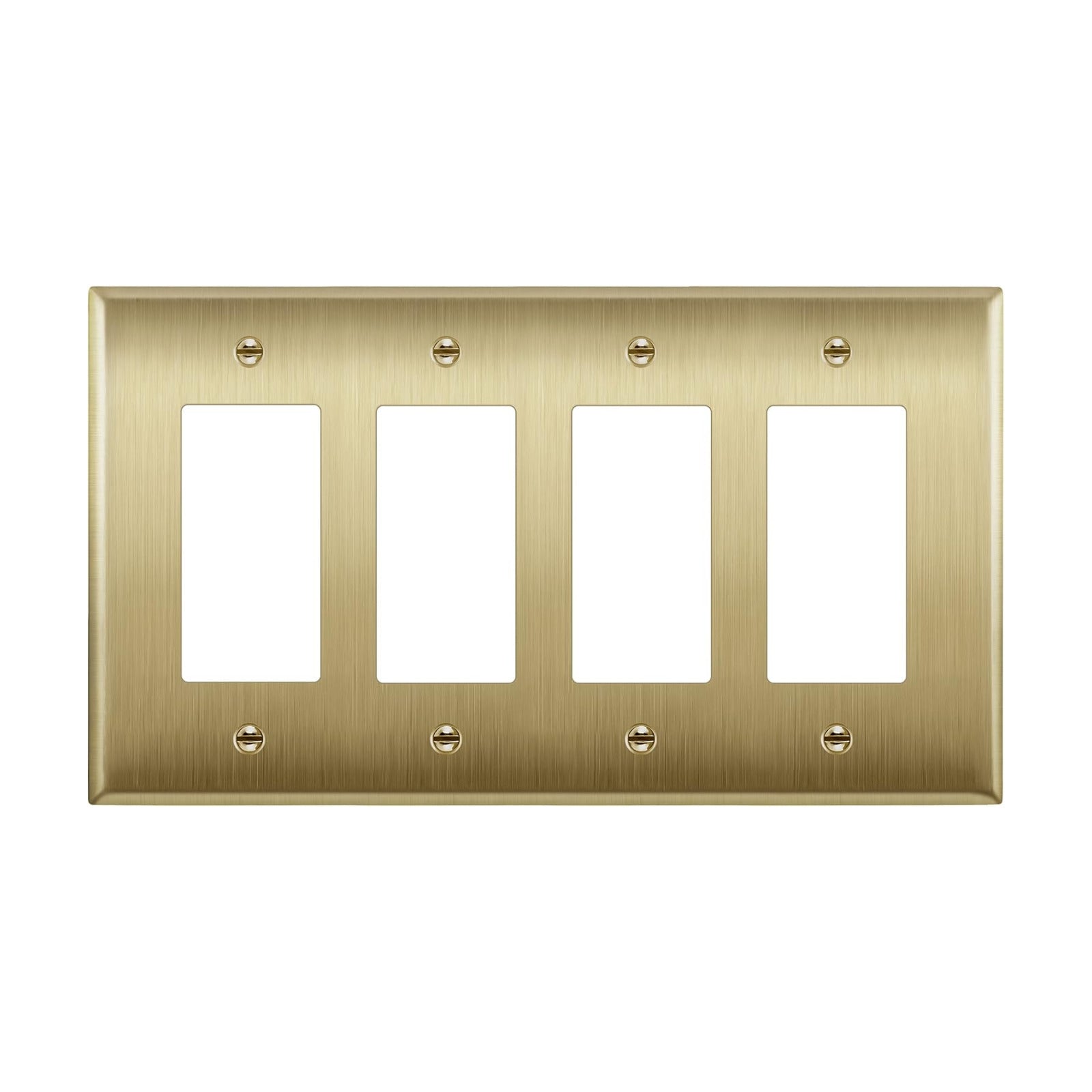 LIDER Decorator Switch or Receptacle Metal Wall Plate, Mid-Size 4-Gang | Stainless Steel, Corrosion Resistant, Brushed