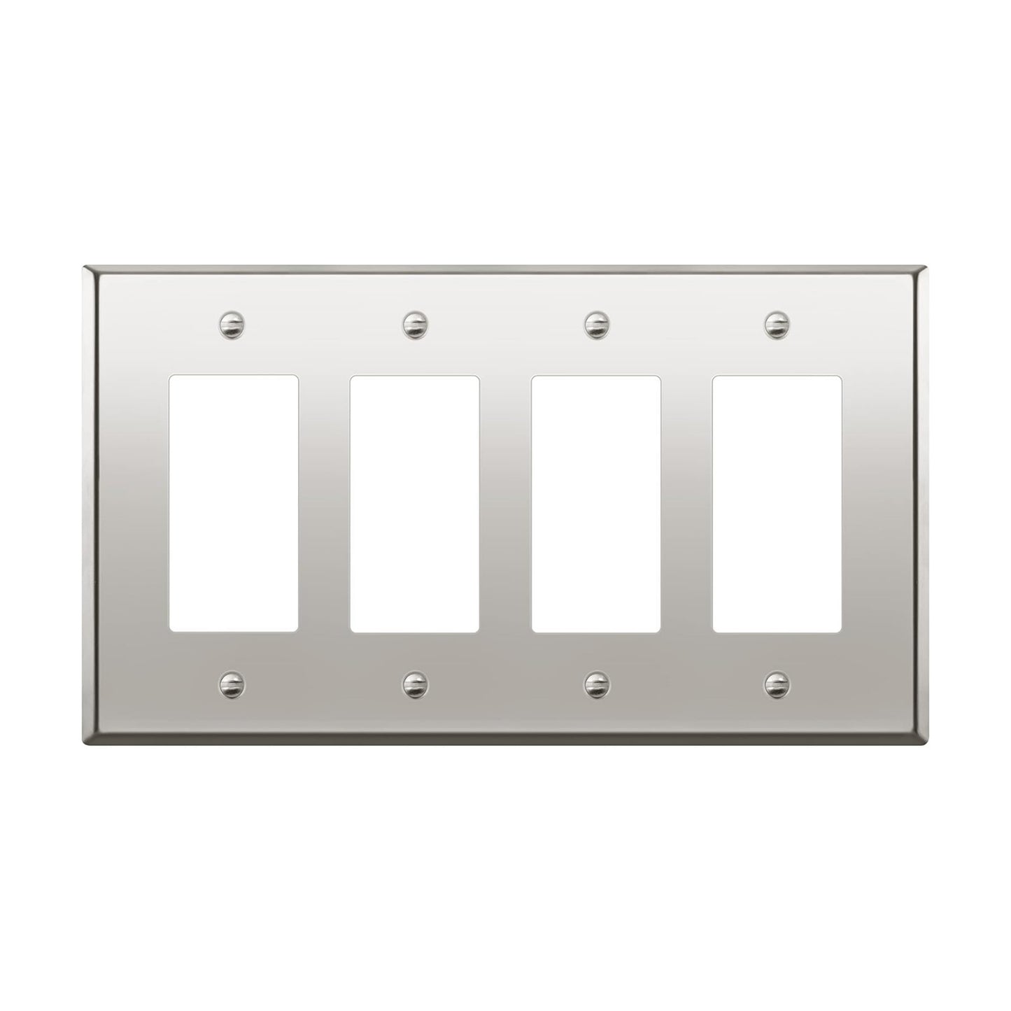 LIDER Decorator Switch or Receptacle Metal Wall Plate, Mid-Size 4-Gang | Stainless Steel, Corrosion Resistant, Outlet