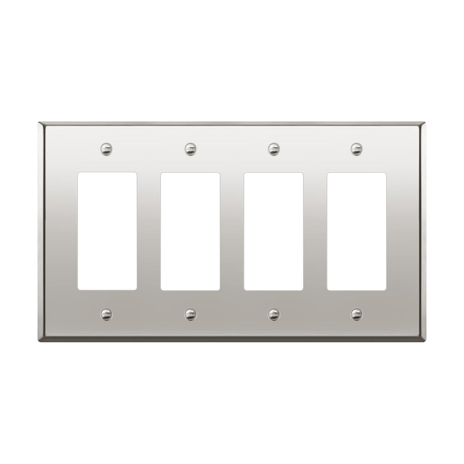 LIDER Decorator Switch or Receptacle Metal Wall Plate, Mid-Size 4-Gang | Stainless Steel, Corrosion Resistant, Outlet