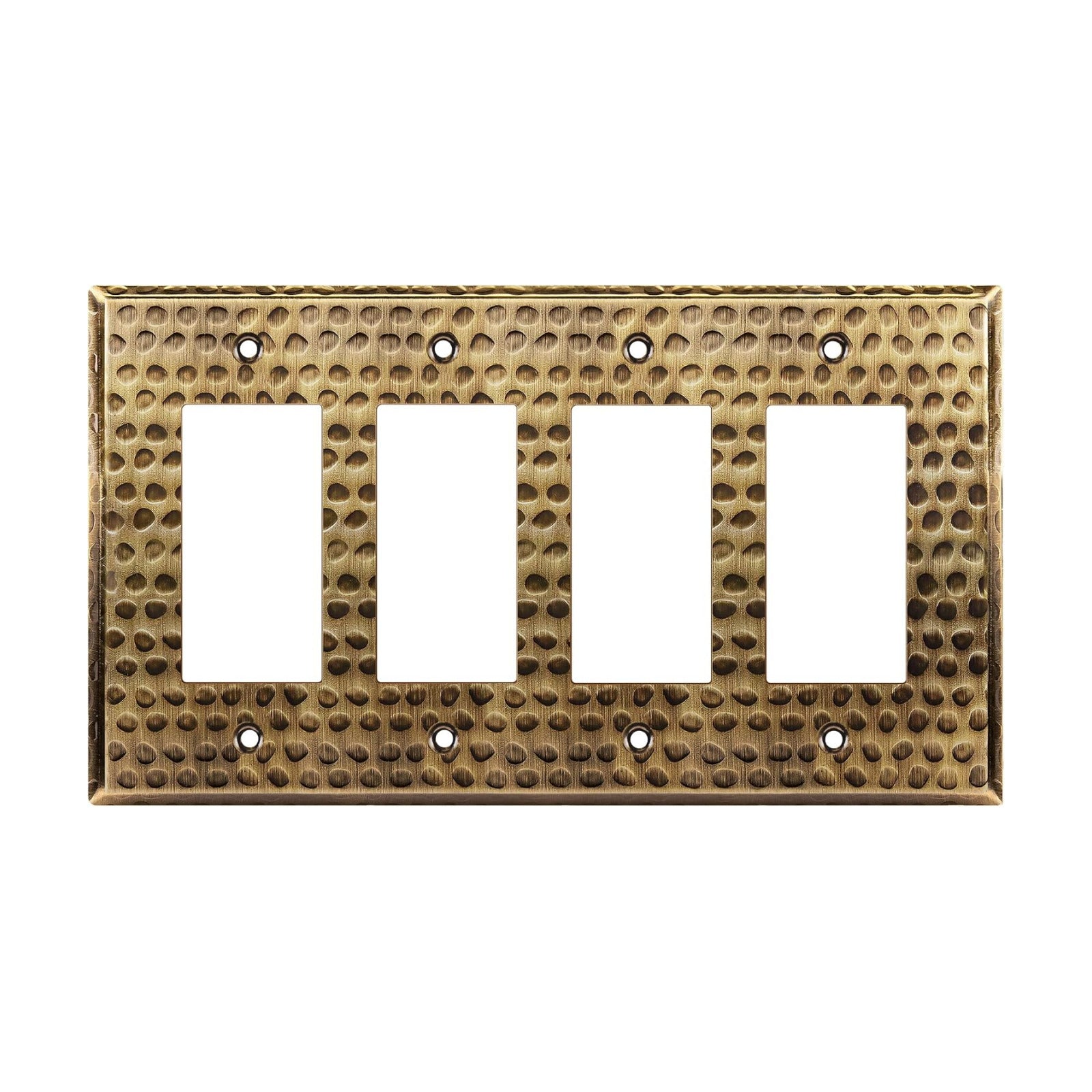 LIDER Decorator Switch or Receptacle Metal Wall Plate, Mid-Size 4-Gang | Corrosion Resistant, Outlet Cover, Hammered