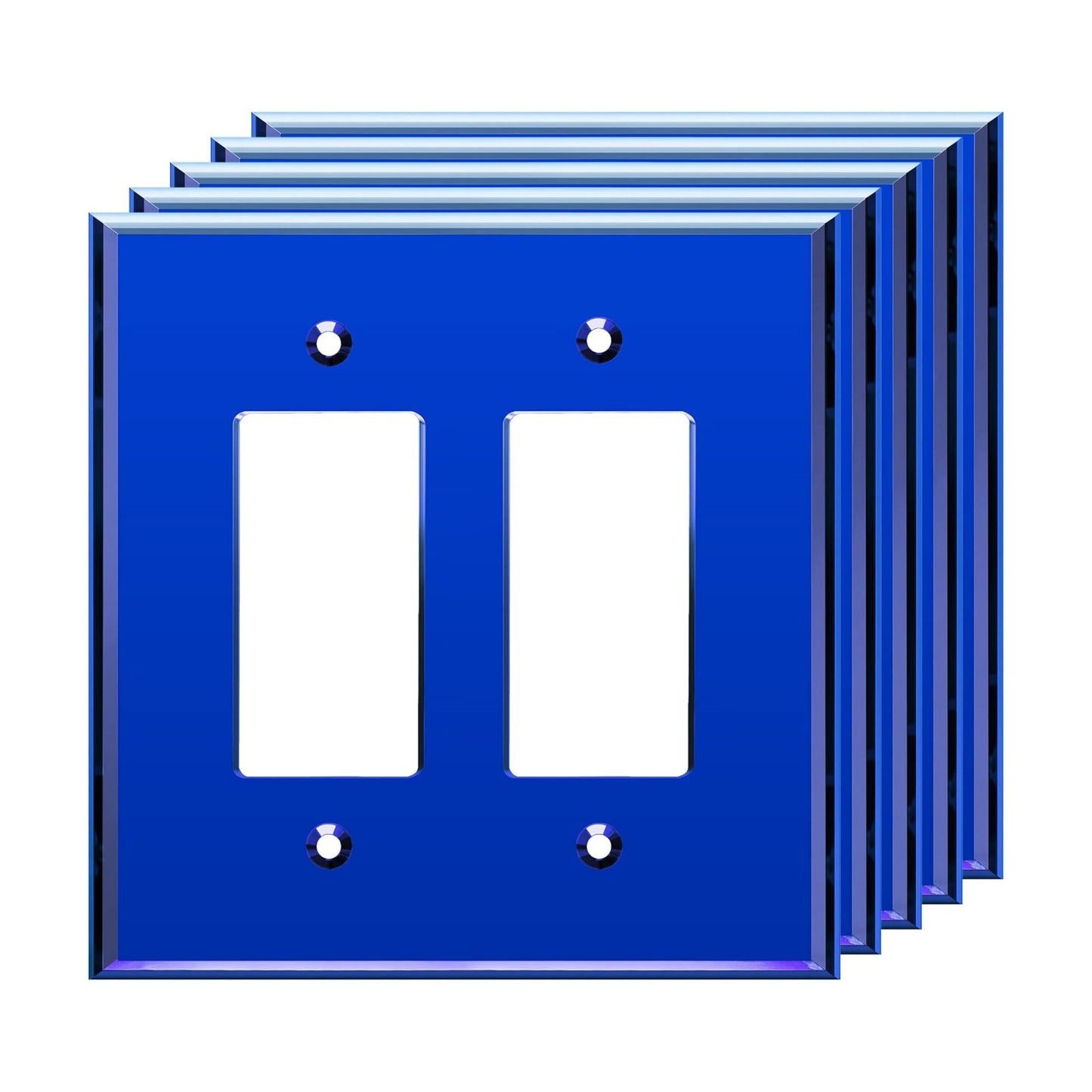 LIDER Double Decorator Wall Plate, Modern, Oversized 2-Gang, 5-Pack | Reflective, Impact Resistant, Mirror Glass Blue