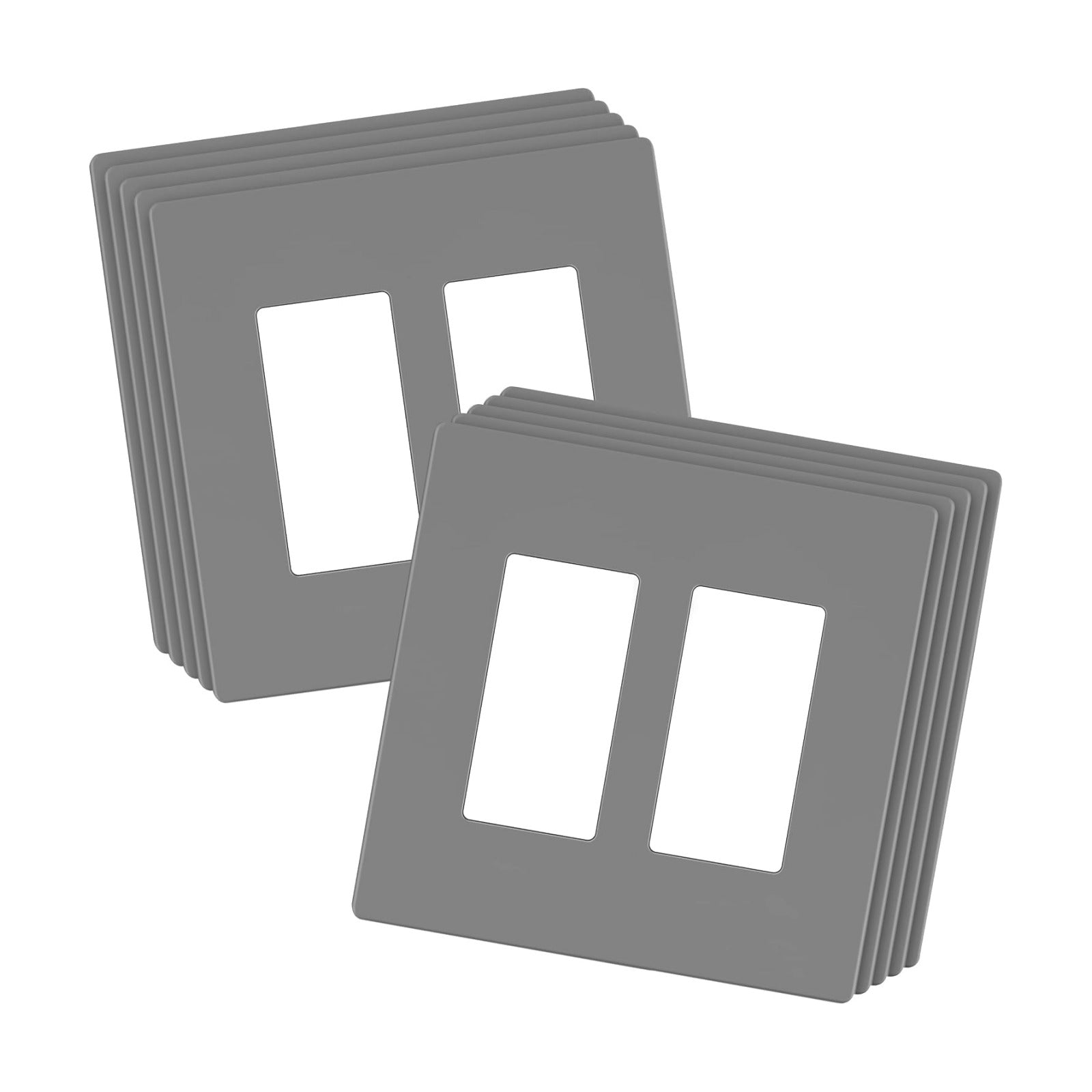 LIDER Double Decorator Switch Cover, Screwless Wall Plate, Mid-Size 2-Gang | 10-Pack, Matte Gray, Polycarbonate