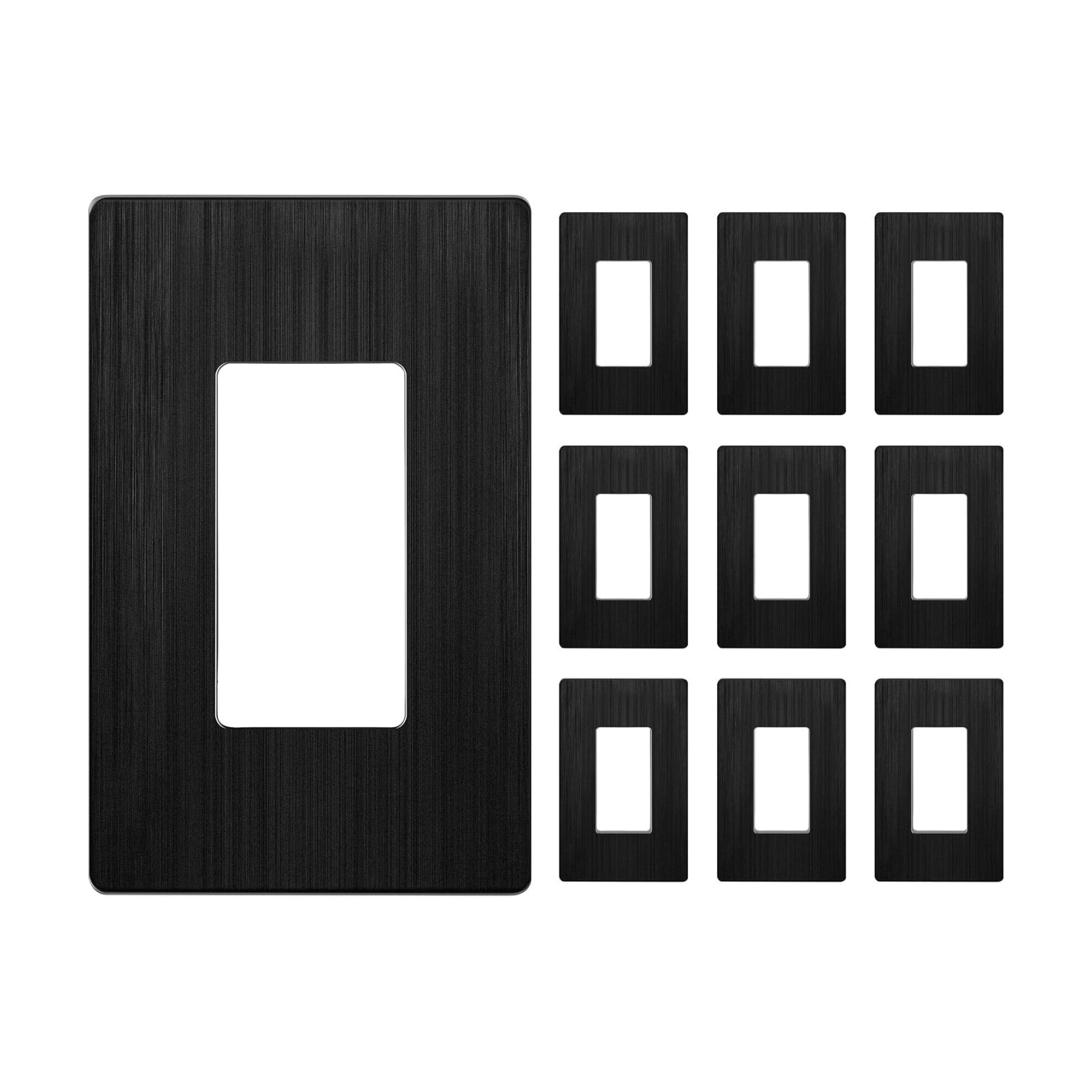 LIDER Decorator Switch Cover, Screwless Wall Plate, Mid-Size 1-Gang | 10-Pack, Brushed Black, Polycarbonate