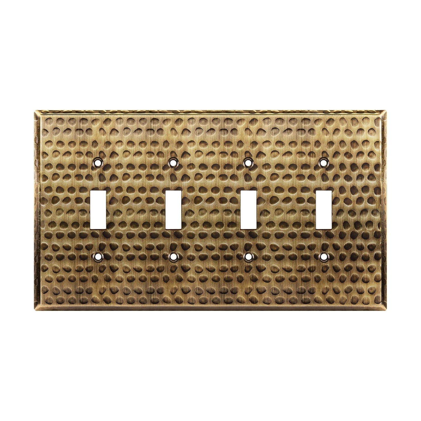 LIDER Toggle Light Switch Metal Wall Plate, Switch Cover, Mid-Size 4-Gang | Corrosion Resistant, Hammered Antique
