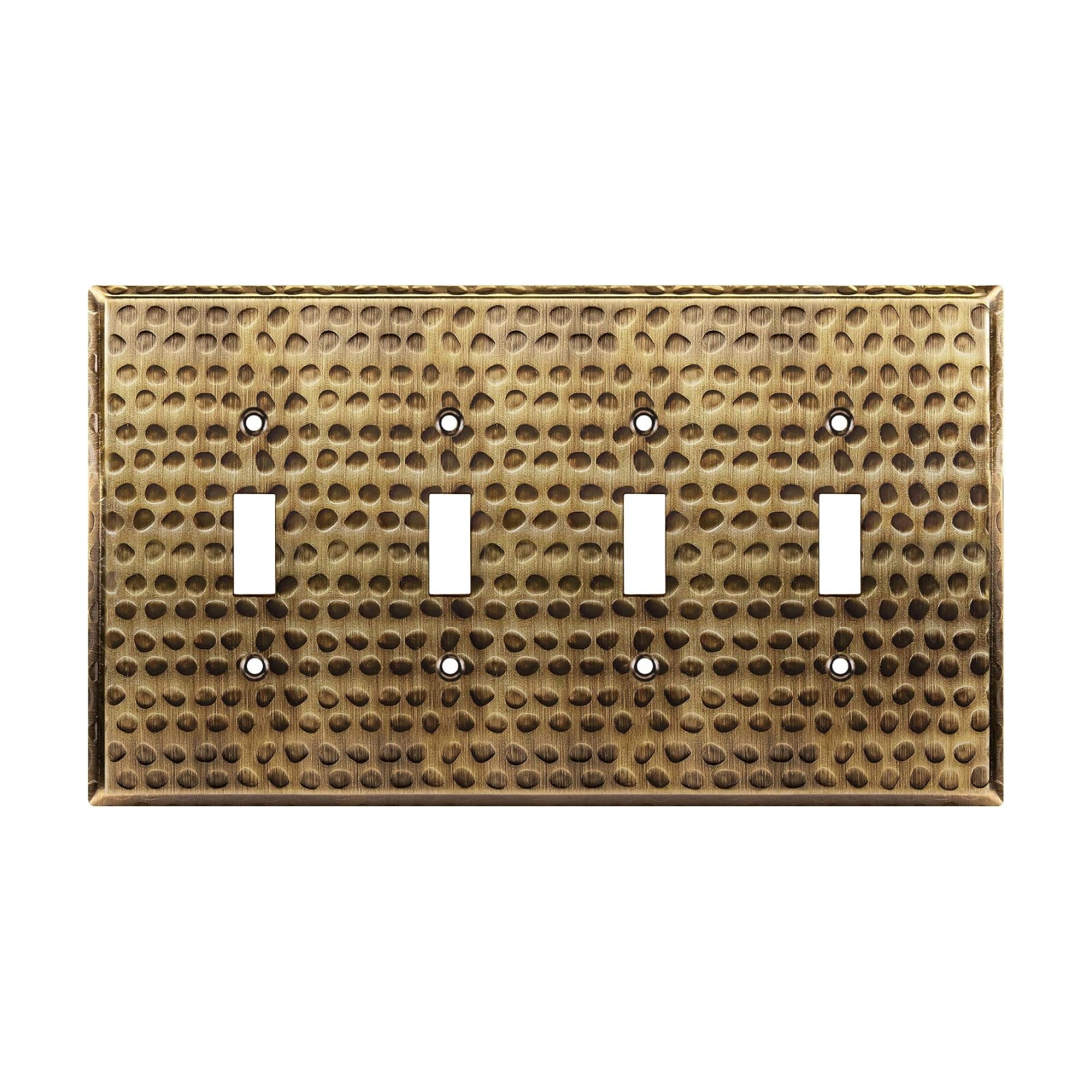 LIDER Toggle Light Switch Metal Wall Plate, Switch Cover, Mid-Size 4-Gang | Corrosion Resistant, Hammered Antique