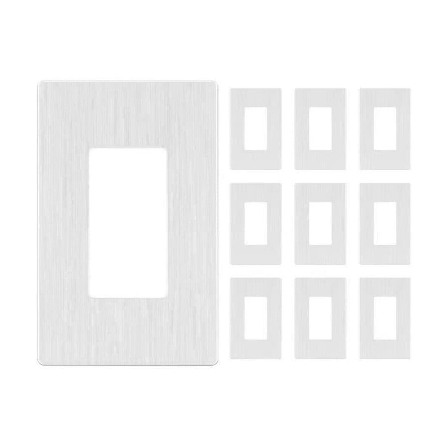 LIDER Decorator Switch Cover, Screwless Wall Plate, Mid-Size 1-Gang | 10-Pack, Brushed White, Polycarbonate