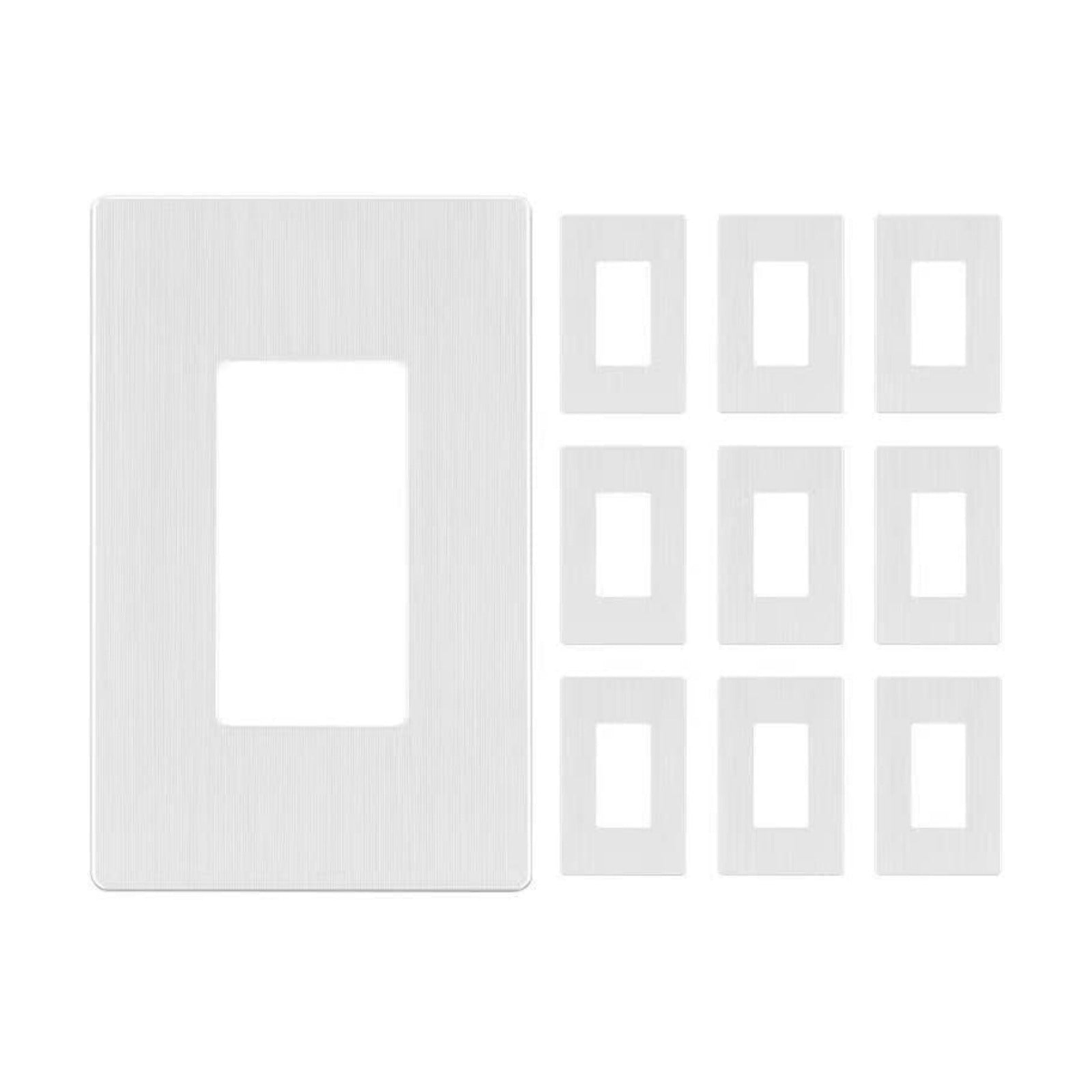 LIDER Decorator Switch Cover, Screwless Wall Plate, Mid-Size 1-Gang | 10-Pack, Brushed White, Polycarbonate