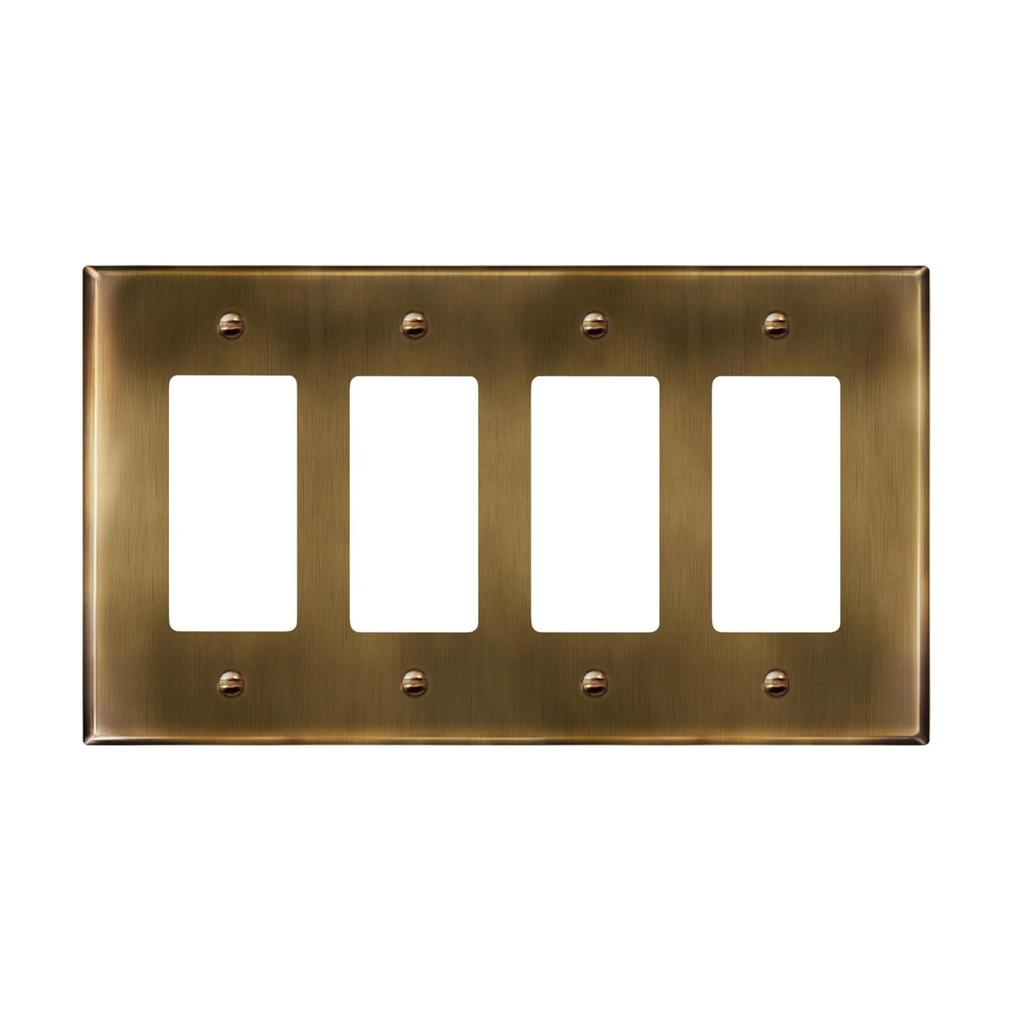 LIDER Decorator Switch or Receptacle Metal Wall Plate, Mid-Size 4-Gang | Corrosion Resistant, Outlet Cover, Plated
