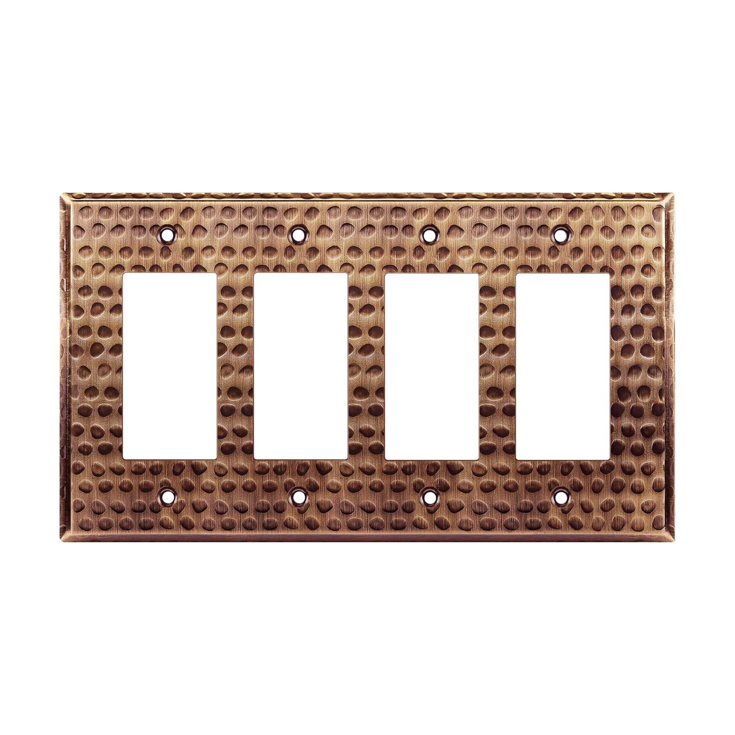 LIDER Decorator Switch or Receptacle Metal Wall Plate, Mid-Size 4-Gang | Corrosion Resistant, Outlet Cover, Hammered