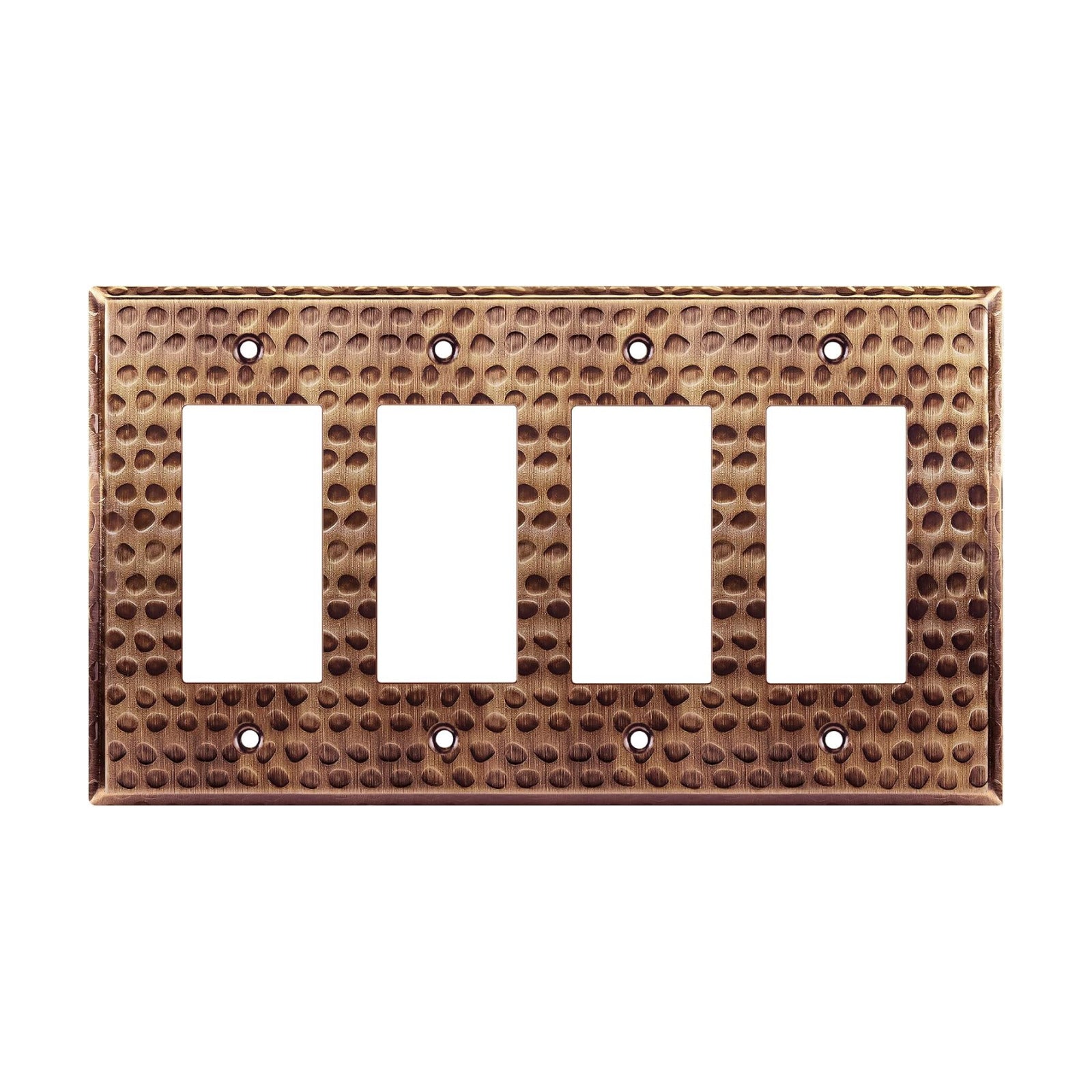 LIDER Decorator Switch or Receptacle Metal Wall Plate, Mid-Size 4-Gang | Corrosion Resistant, Outlet Cover, Hammered