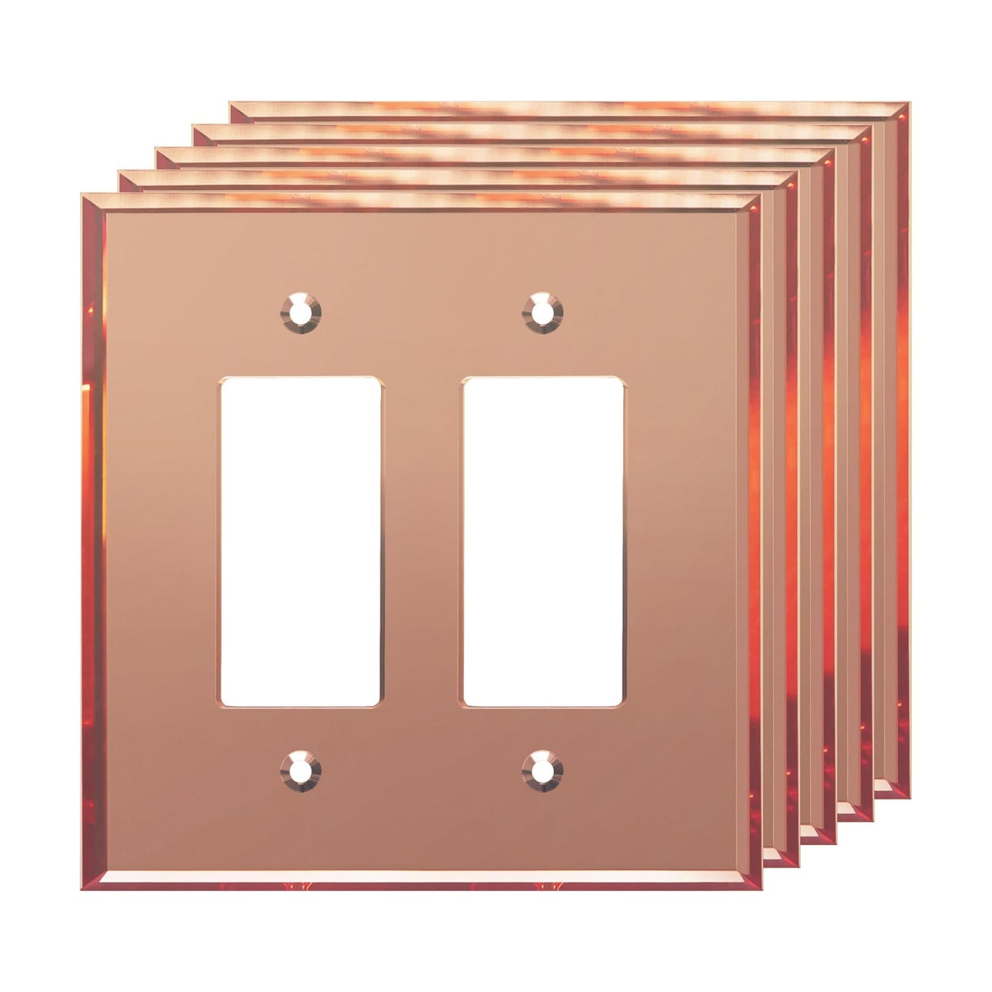 LIDER Double Decorator Wall Plate, Modern, Oversized 2-Gang, 5-Pack | Reflective, Mirror Glass Rose Gold, Dual Outlet
