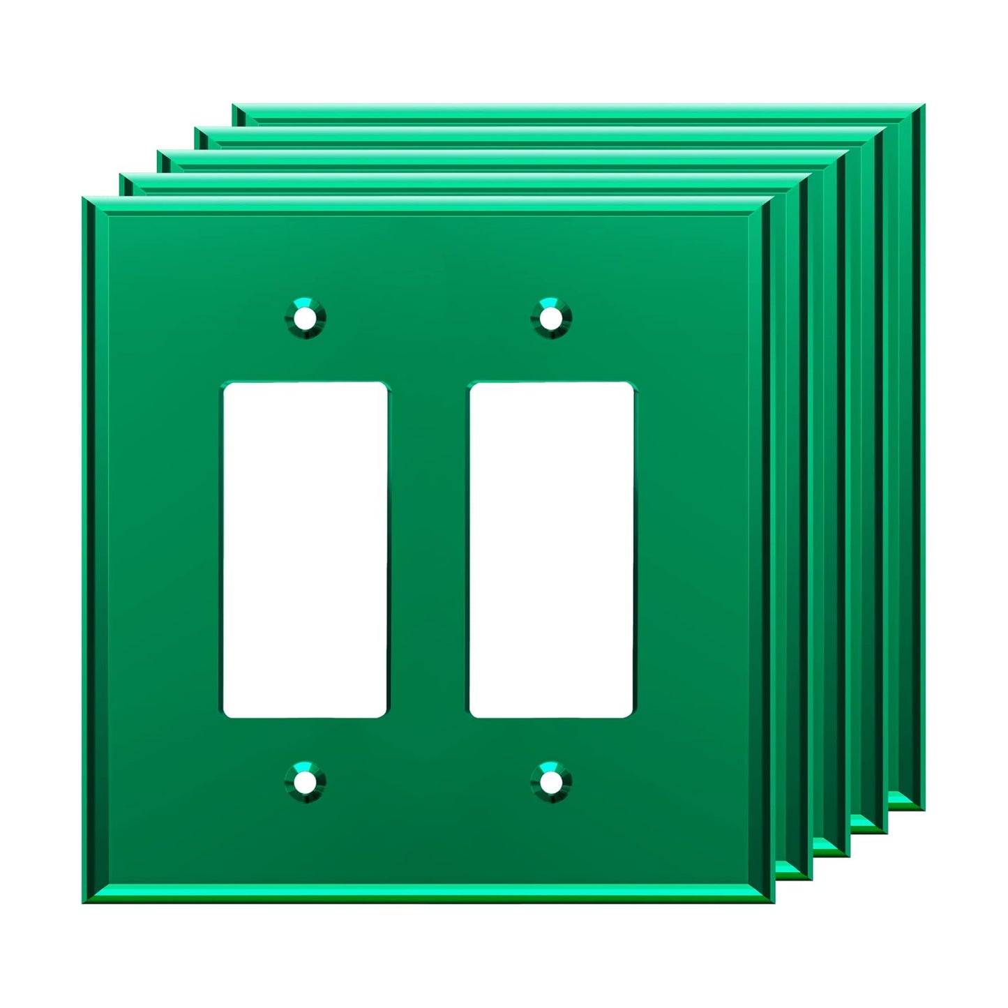 LIDER Double Decorator Wall Plate, Modern, Oversized 2-Gang, 5-Pack | Reflective, Impact Resistant, Mirror Glass Green
