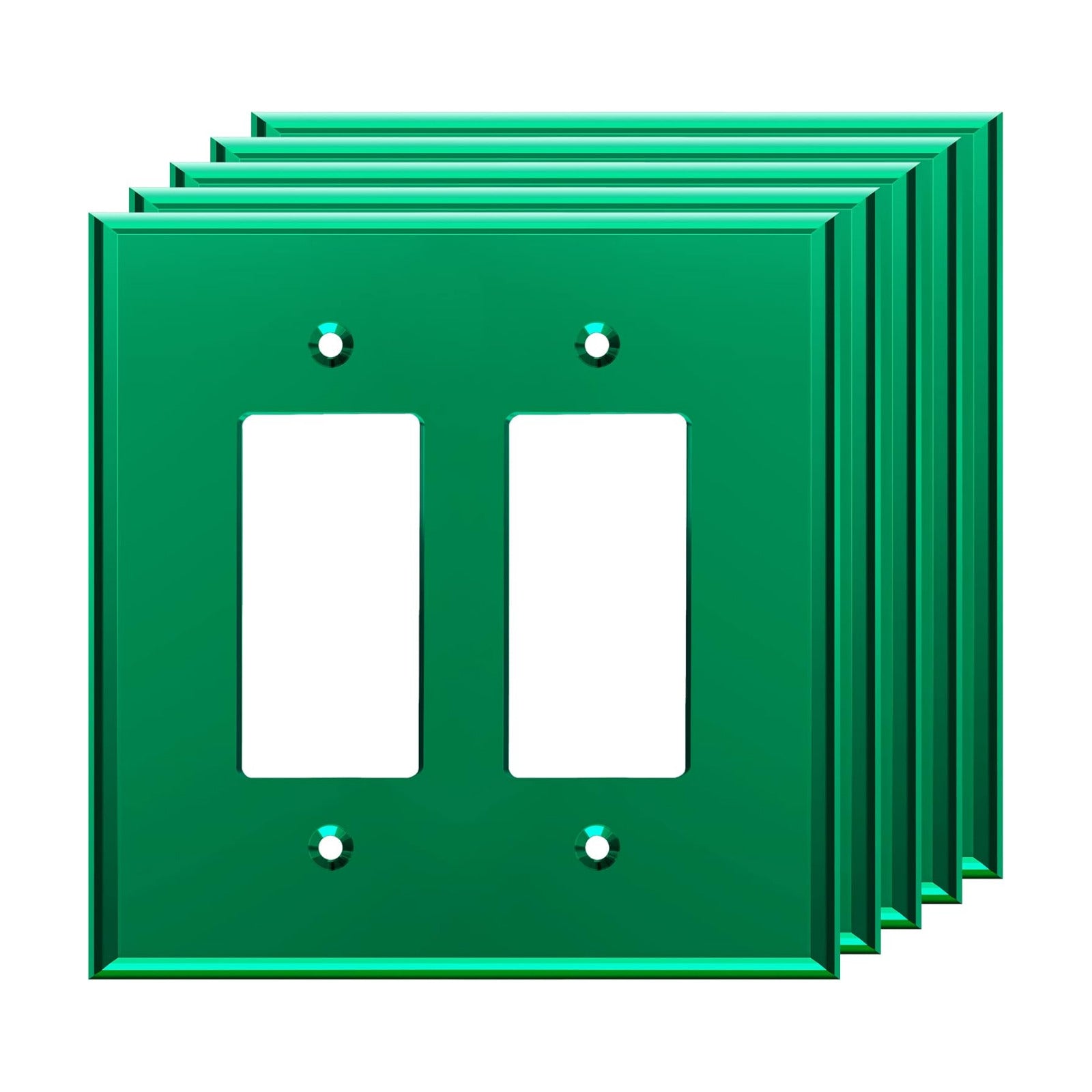 LIDER Double Decorator Wall Plate, Modern, Oversized 2-Gang, 5-Pack | Reflective, Impact Resistant, Mirror Glass Green