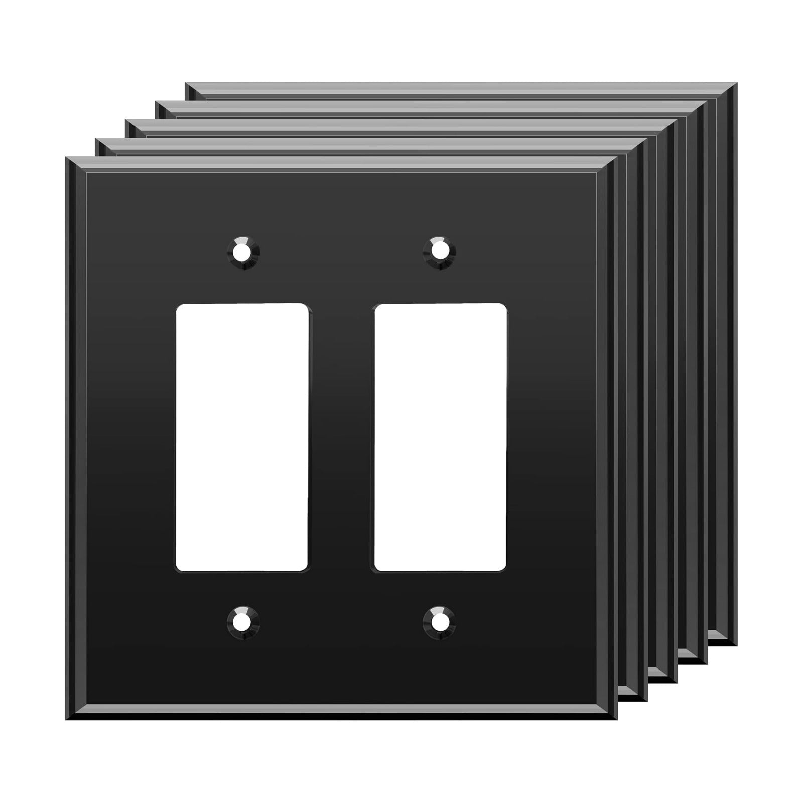 LIDER Double Decorator Wall Plate, Modern, Oversized 2-Gang, 5-Pack | Reflective, Mirror Glass Black, Impact Resistant
