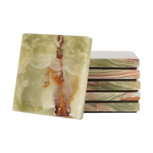 Marble Coasters Handmade 3.5" Square Coasters for Drinks / Green Onyx / Set of 6