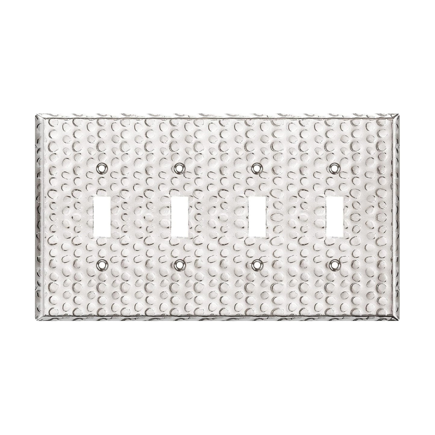 LIDER Toggle Light Switch Metal Wall Plate, SwitchCover, Mid-Size 4-Gang | Corrosion Resistant, Hammered Chrome