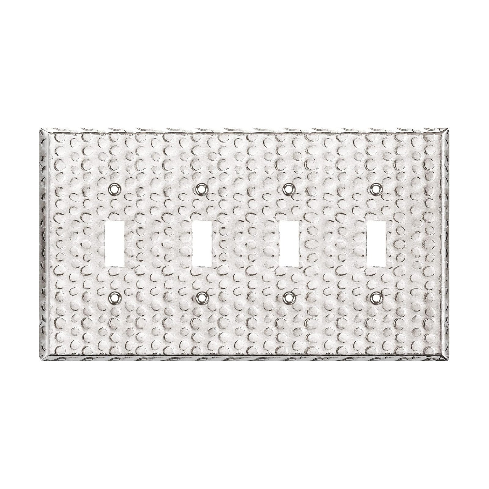 LIDER Toggle Light Switch Metal Wall Plate, SwitchCover, Mid-Size 4-Gang | Corrosion Resistant, Hammered Chrome