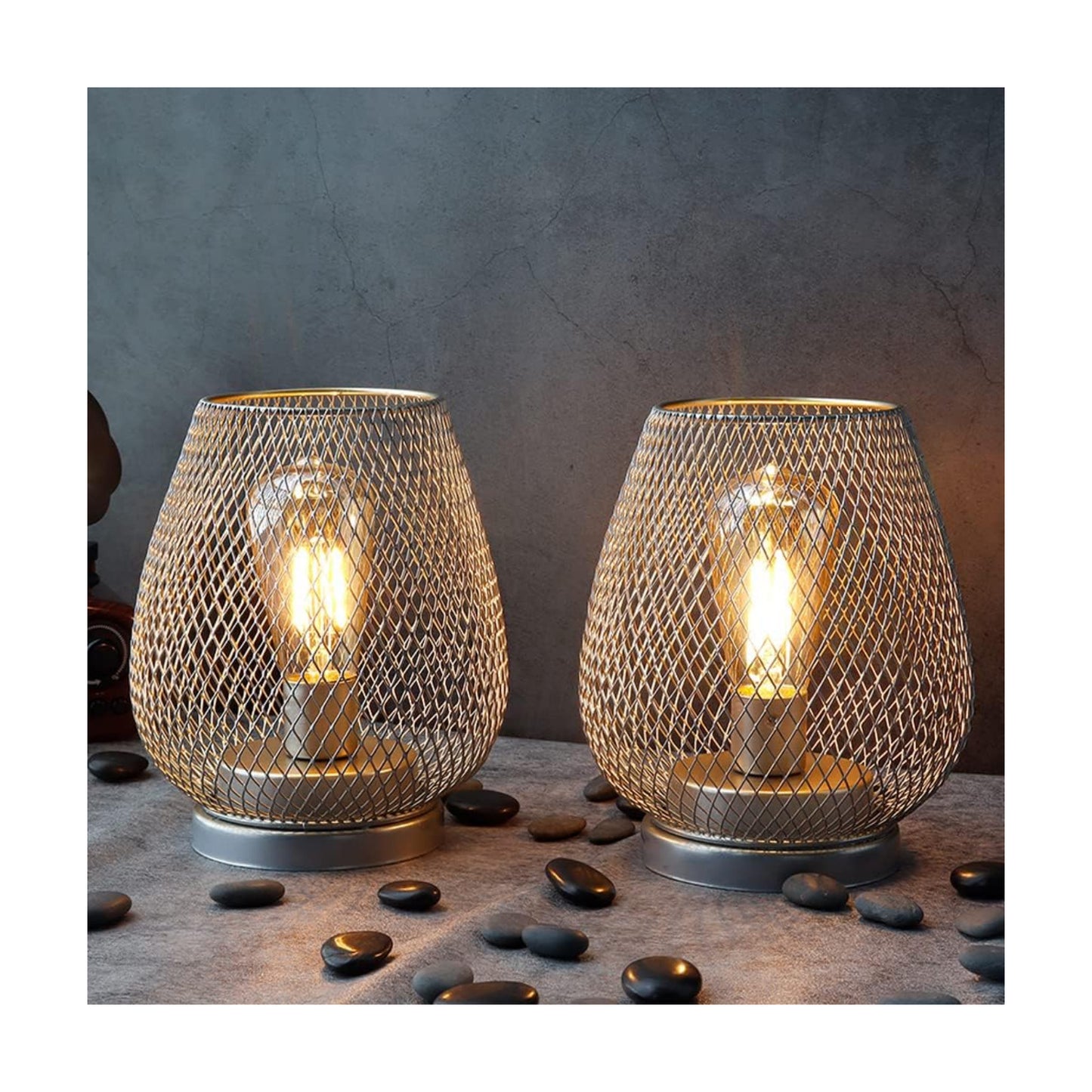 JHY DESIGN Set of 2 Metal Cage LED Lantern Battery Powered Cordless Accent Light with LED Great for Weddings Parties