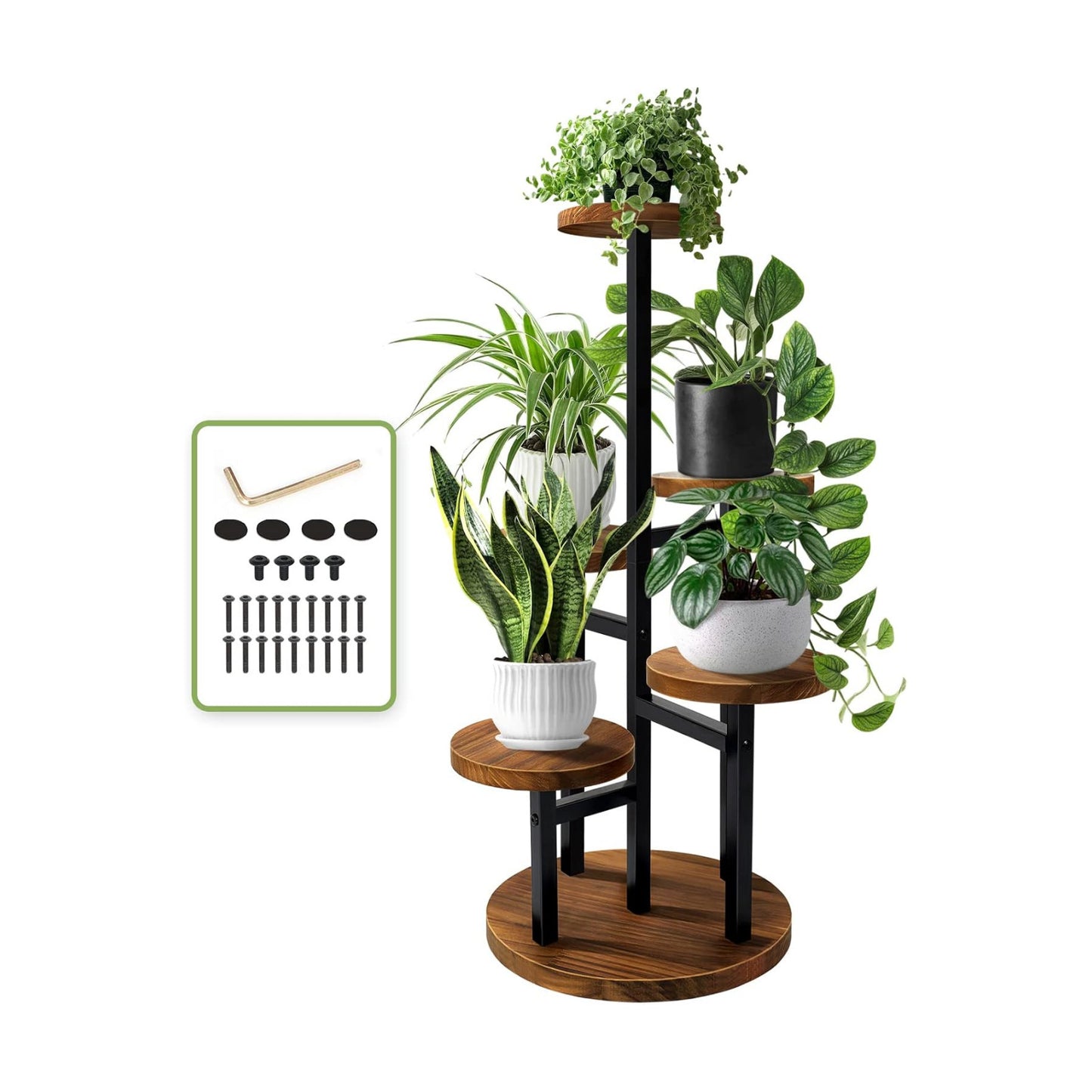 AUGOSTA 5 Tier Plant Stand, Tall Metal Wood Shelf Holder for Indoor Plants, Outdoor Garden Plant Display Rack Flower