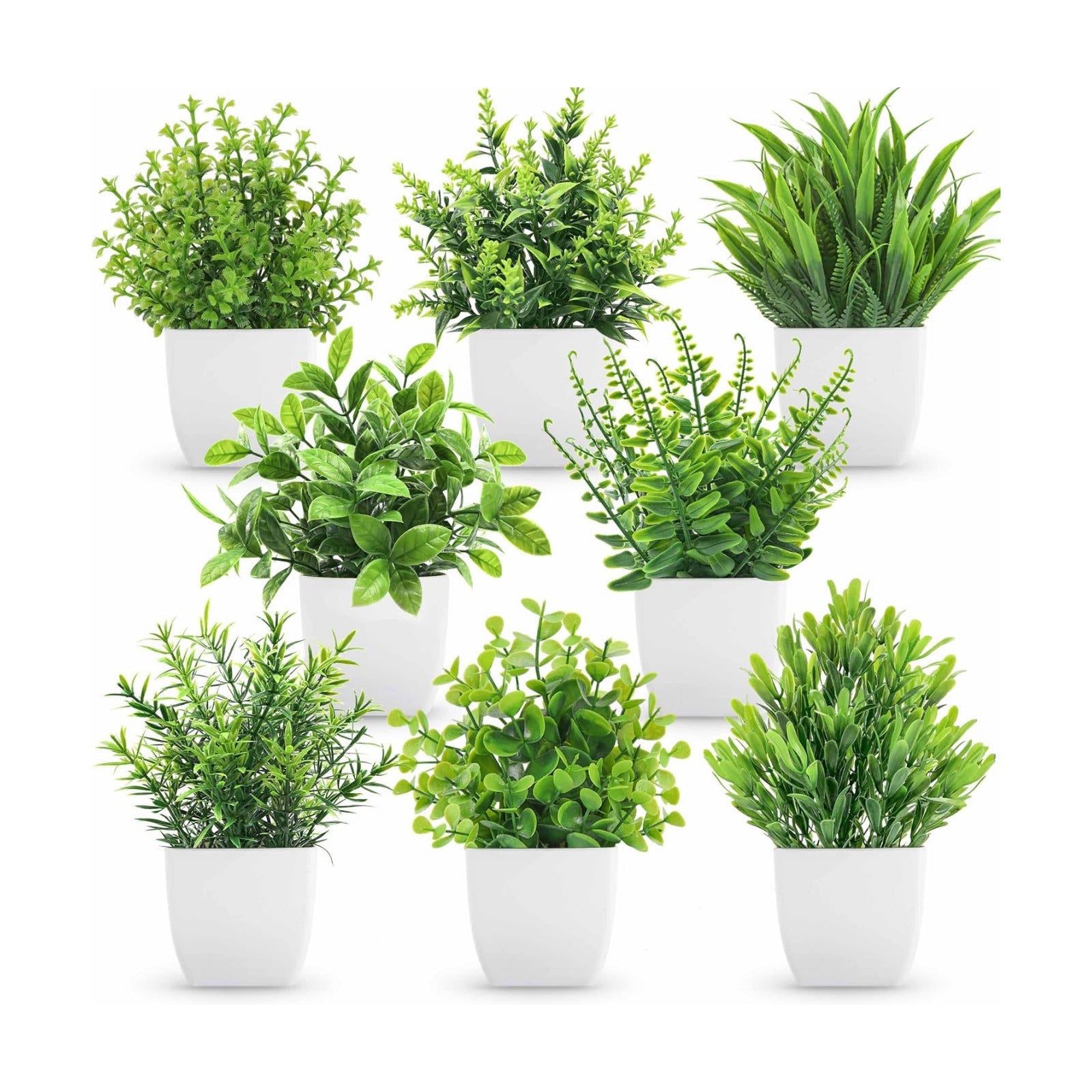 Fake Plants Small Artificial Faux Potted Plants / Green / Set of 8