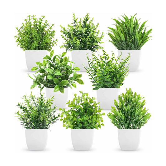 Fake Plants Small Artificial Faux Potted Plants / Green / Set of 8