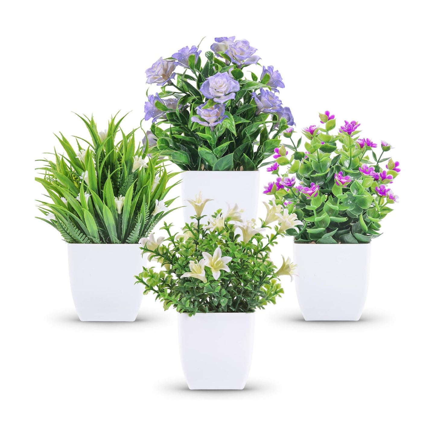 Small Fake Plants Mini Artificial Faux Plants Indoor / White / Set of 4