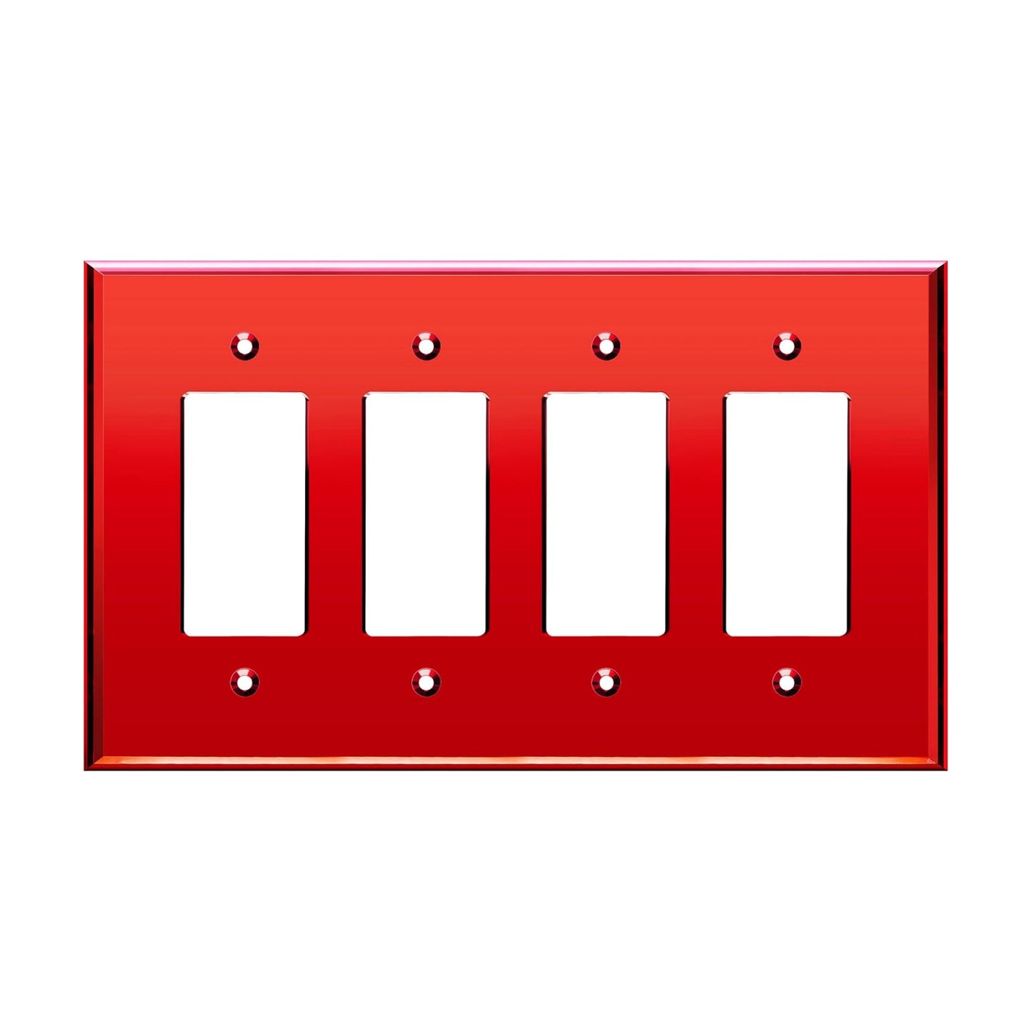 LIDER Reflective Decorator Wall Plate, Oversized 4-Gang, Mirror Glass Red | Mirrored Light Switch Plate, Plexiglass