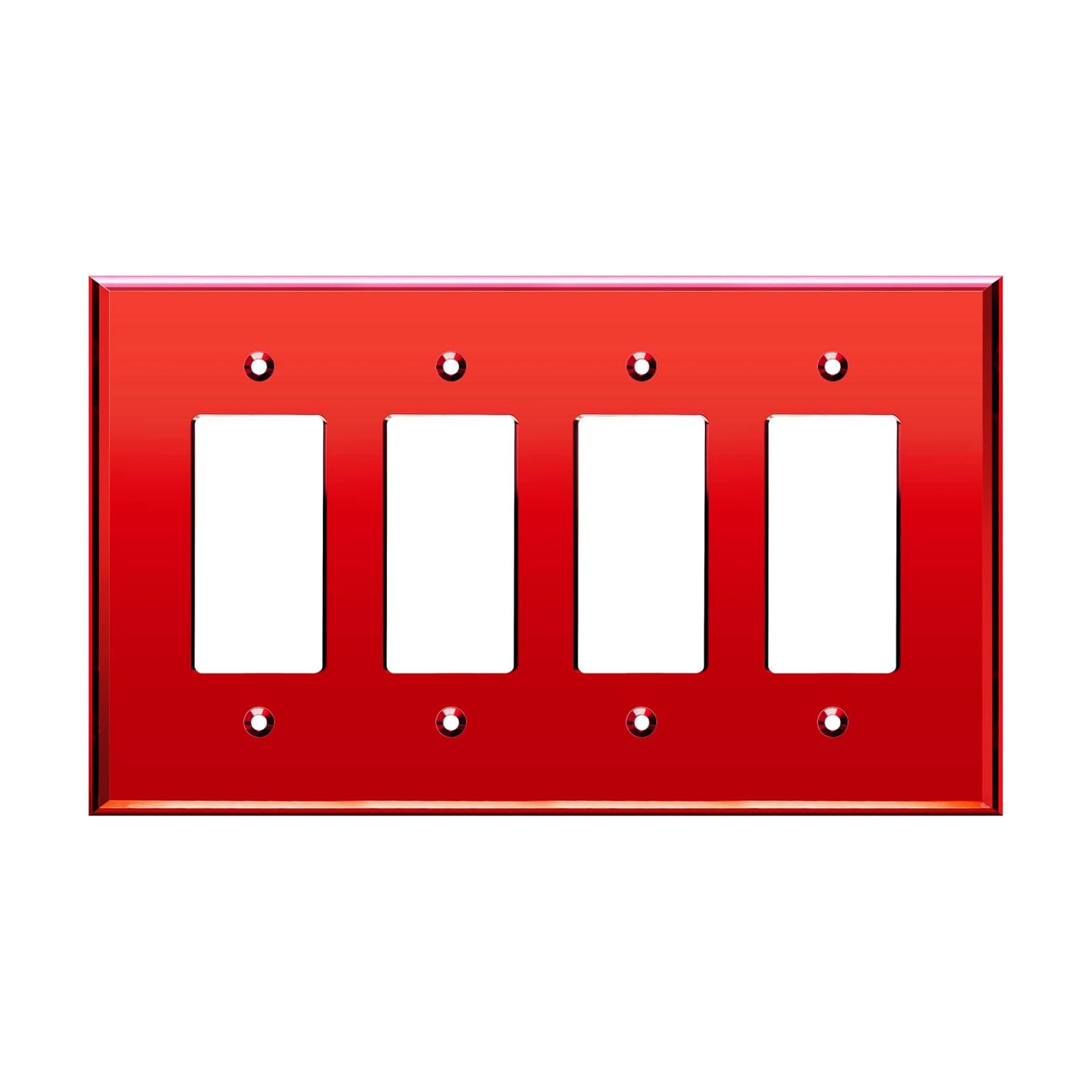 LIDER Reflective Decorator Wall Plate, Oversized 4-Gang, Mirror Glass Red | Mirrored Light Switch Plate, Plexiglass