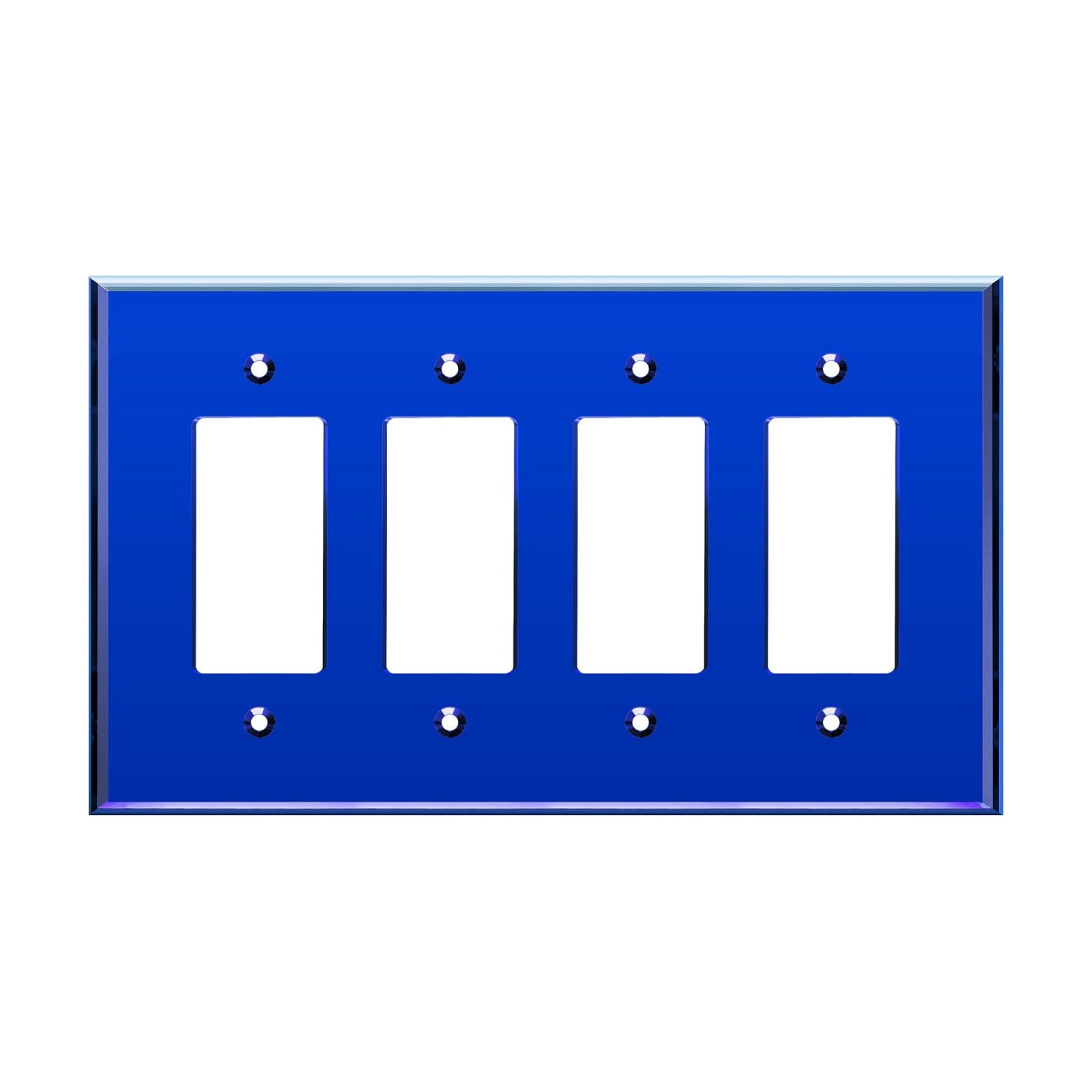 LIDER Reflective Decorator Wall Plate, Oversized 4-Gang, Mirror Glass Blue | Mirrored Light Switch Plate, Plexiglass