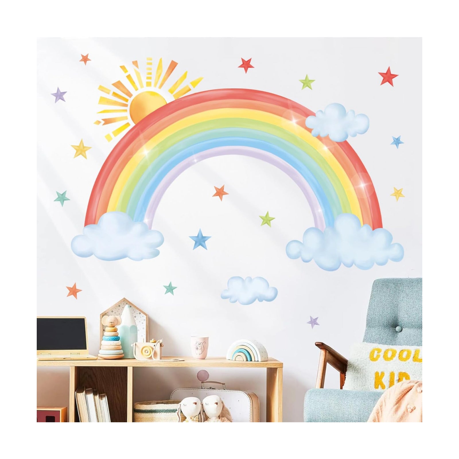 Large Rainbow Wall Decals Sun Cloud Star Wall Stickers Baby Nursery Girls Bedroom Living Room / B