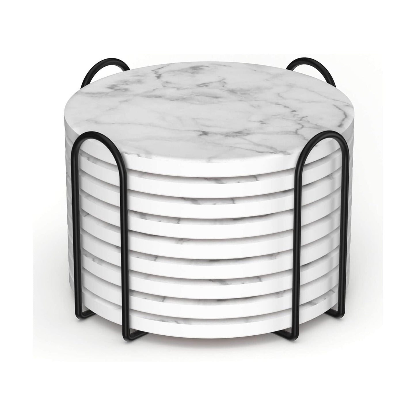 Holder / Ceramic Coasters for Drinks / White / Set of 9