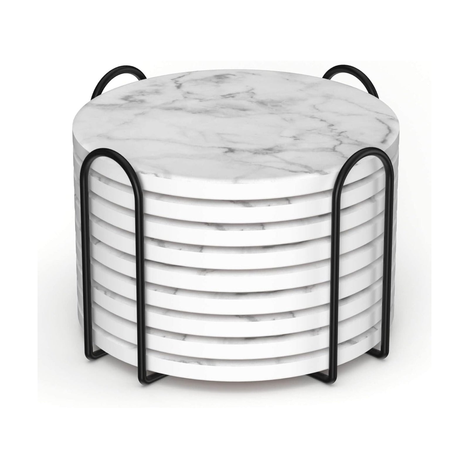 Holder / Ceramic Coasters for Drinks / White / Set of 9