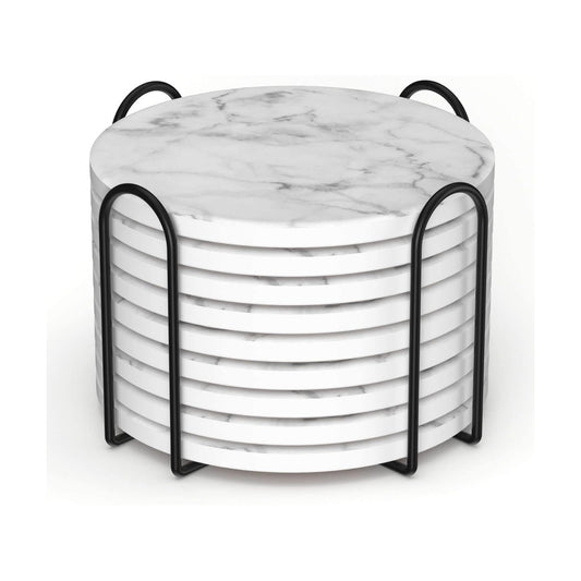 Holder / Ceramic Coasters for Drinks / White / Set of 9