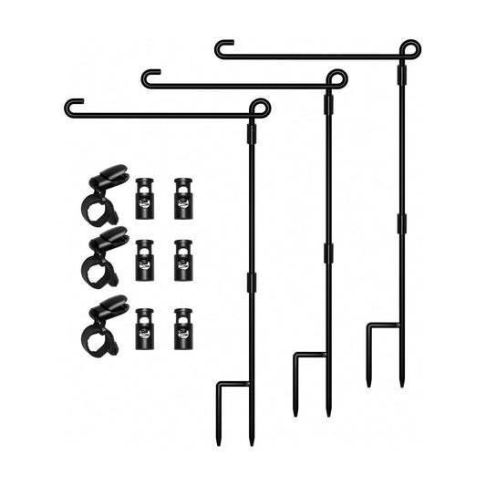 HOOSUN Garden Flag Stand, Premium Garden Flag Pole Holder Metal Powder-Coated Weather-Proof Paint with one Tiger Clip and Two Spring Stoppers Without Flag 3 Pack
