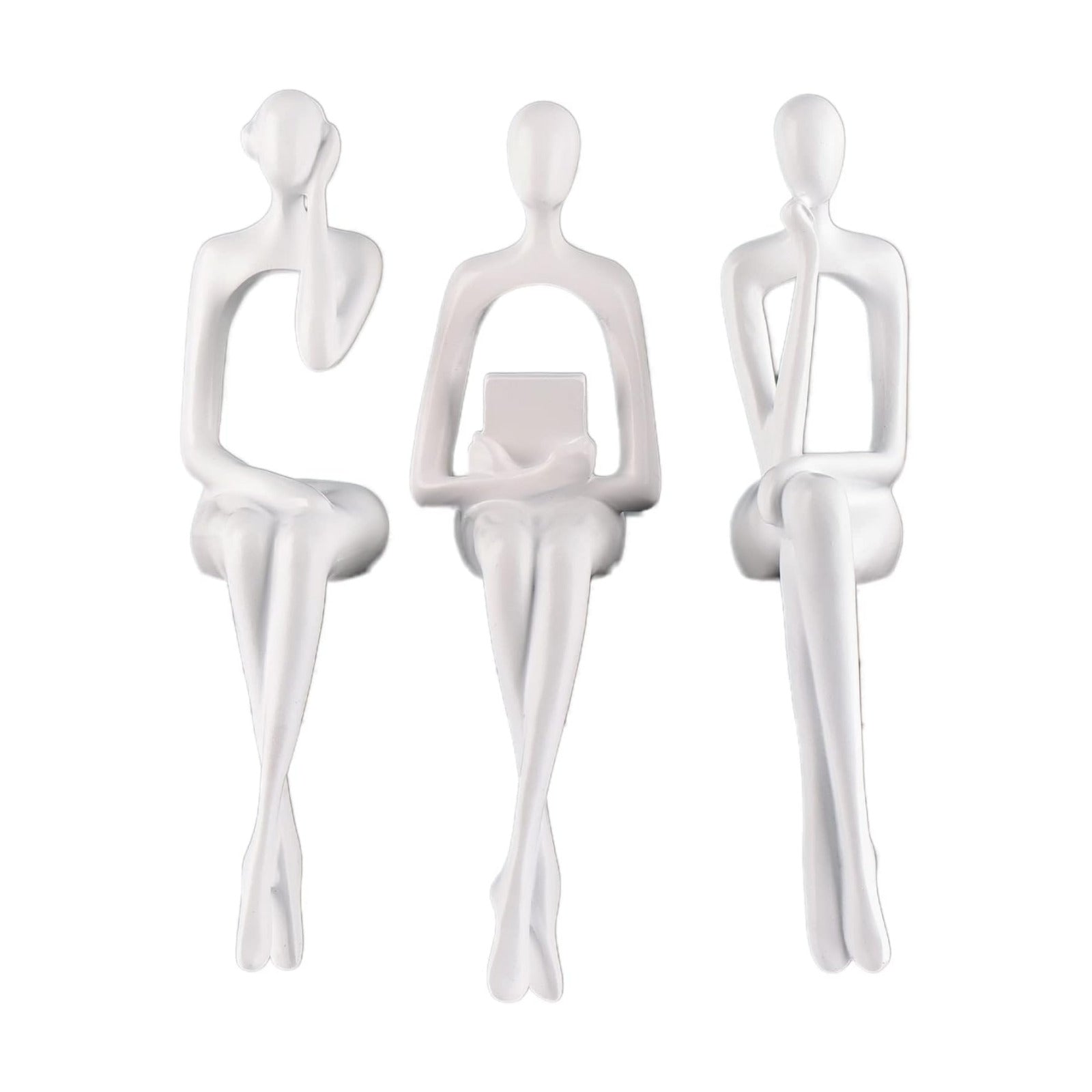Resin Reading Sculpture Decor Sitting Thinker Statue Abstract Sculptures / White