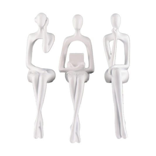 Resin Reading Sculpture Decor Sitting Thinker Statue Abstract Sculptures / White
