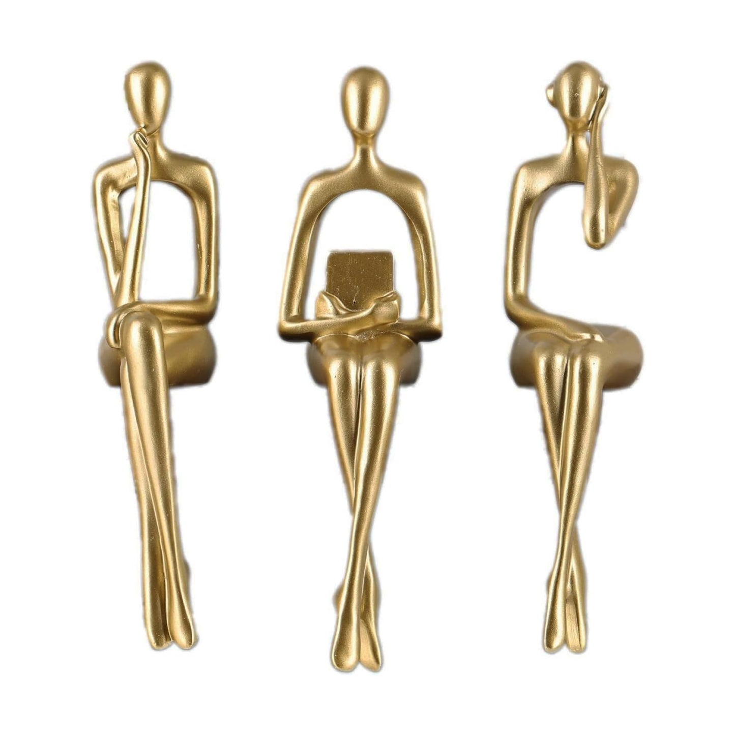 Resin Reading Sculpture Decor Sitting Thinker Statue Abstract Sculptures / Gold