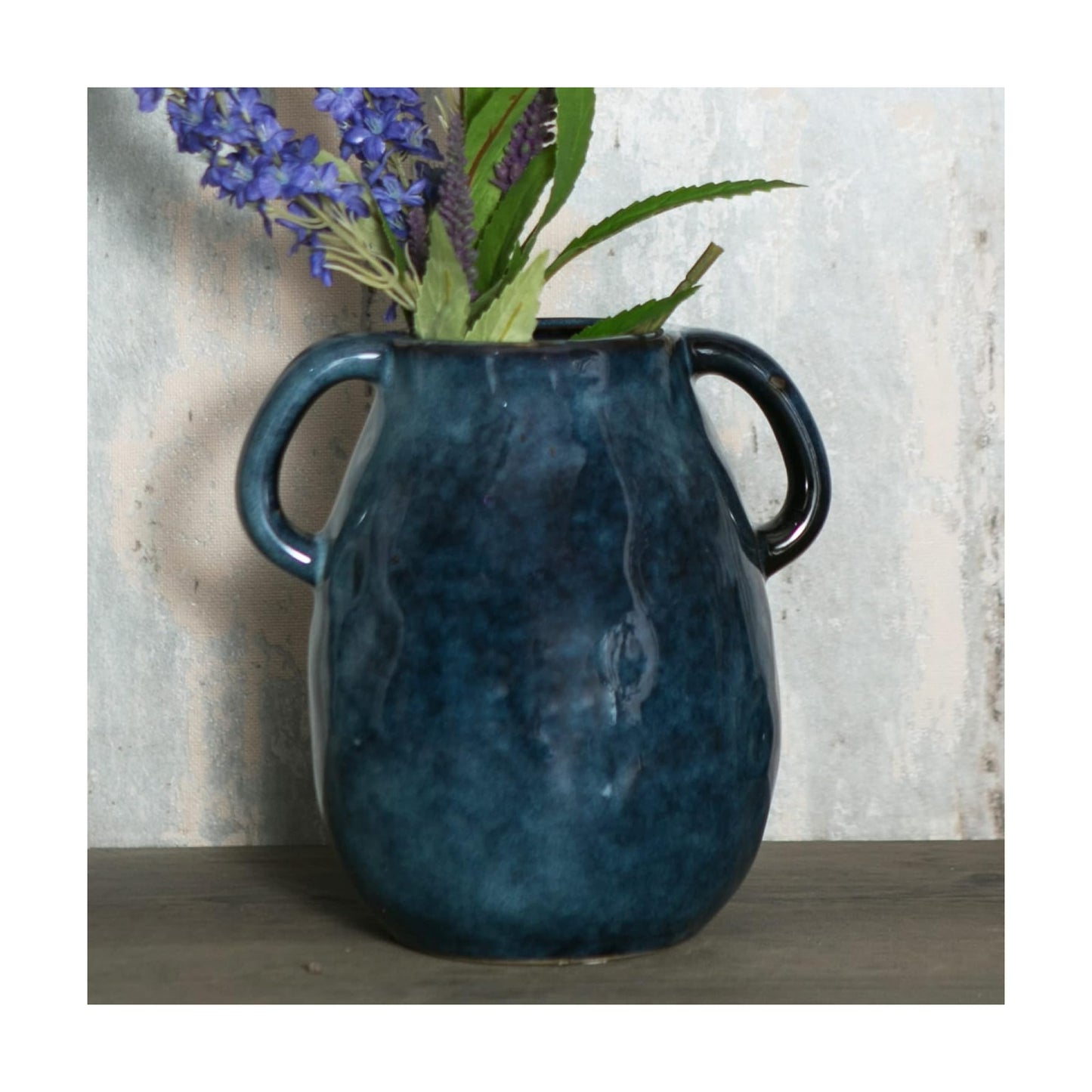Blue Ceramic Vase / Double Handle - Blue