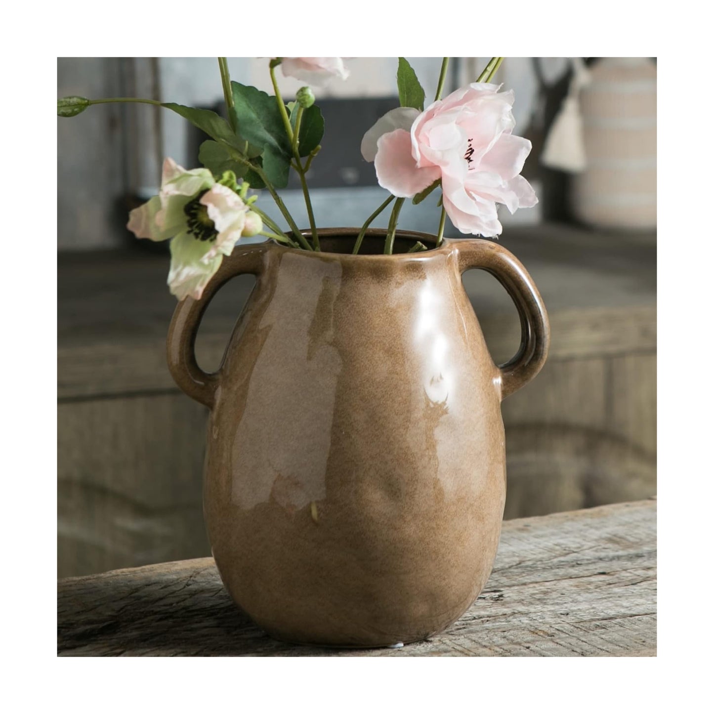 Brown Ceramic Vase / Double Handle - Brown