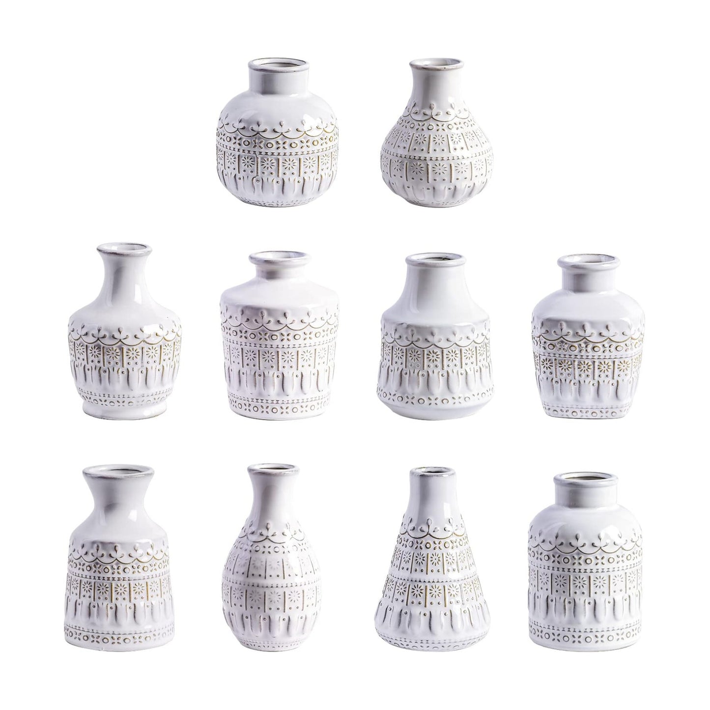 Vintage Vases for Centerpieces / White / Set of 10