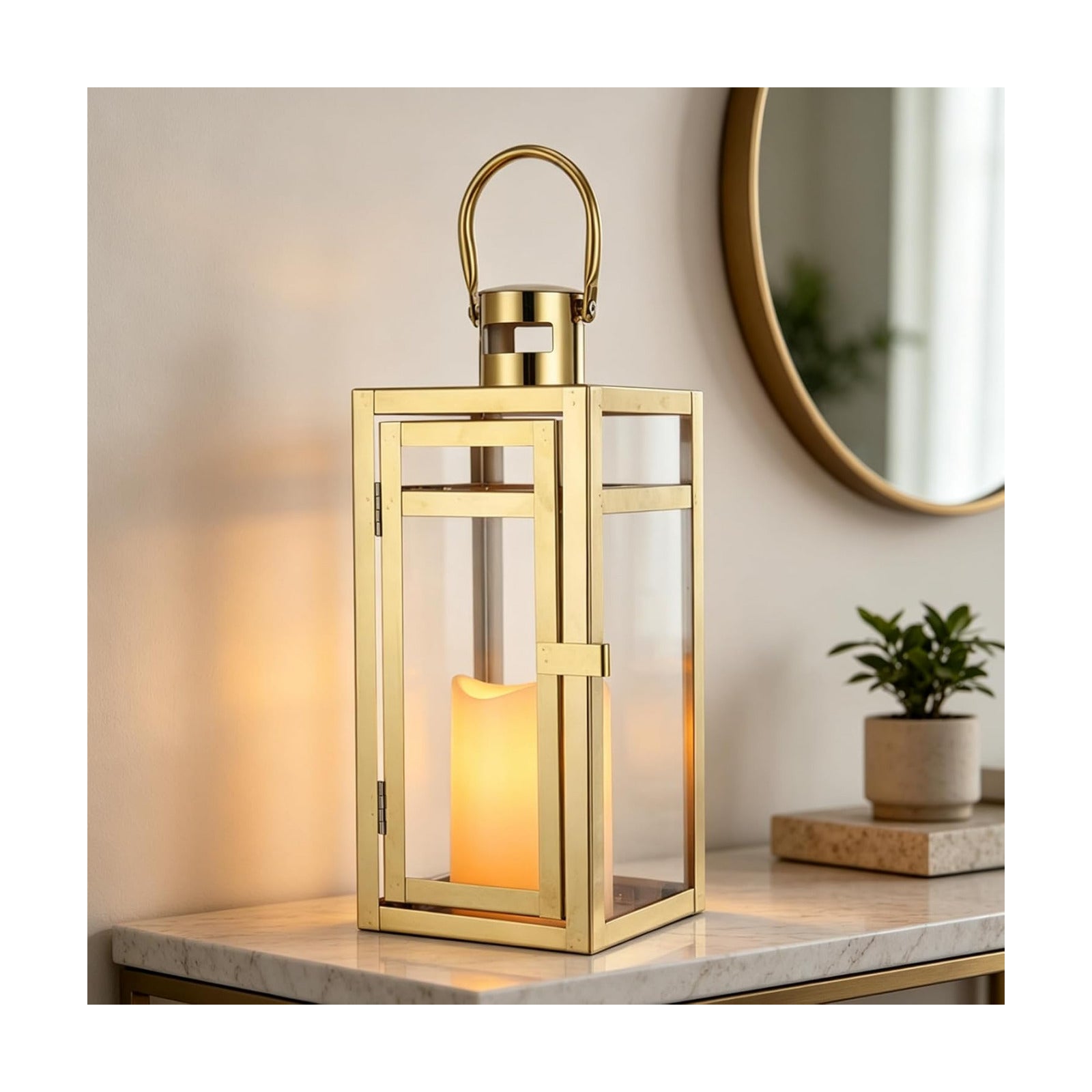 TRIROCKS Stainless Steel Decorative Lantern 12'' High Metal Candle Holder Outdoor Candle Lantern with Tempered Glass