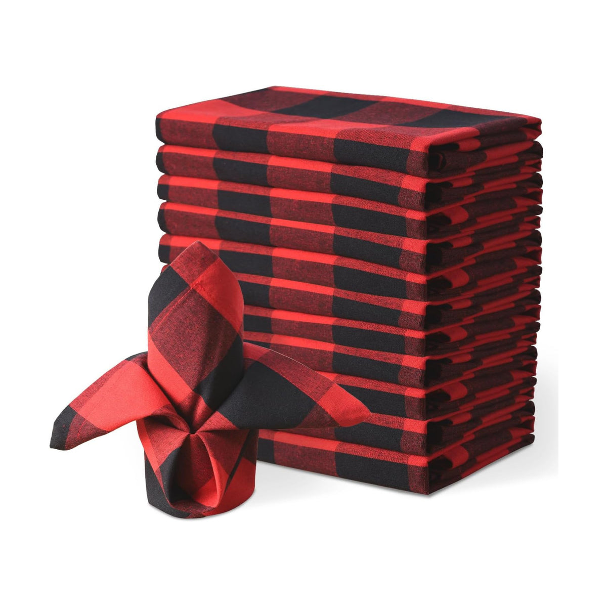 Christmas Cloth Napkins Set of 12, Cotton Buffalo Plaid Dinner Napkins 18 x 18 Inch, Reusable Washable for Holiday Party Wedding Restaurant Everyday Use, Red and Black