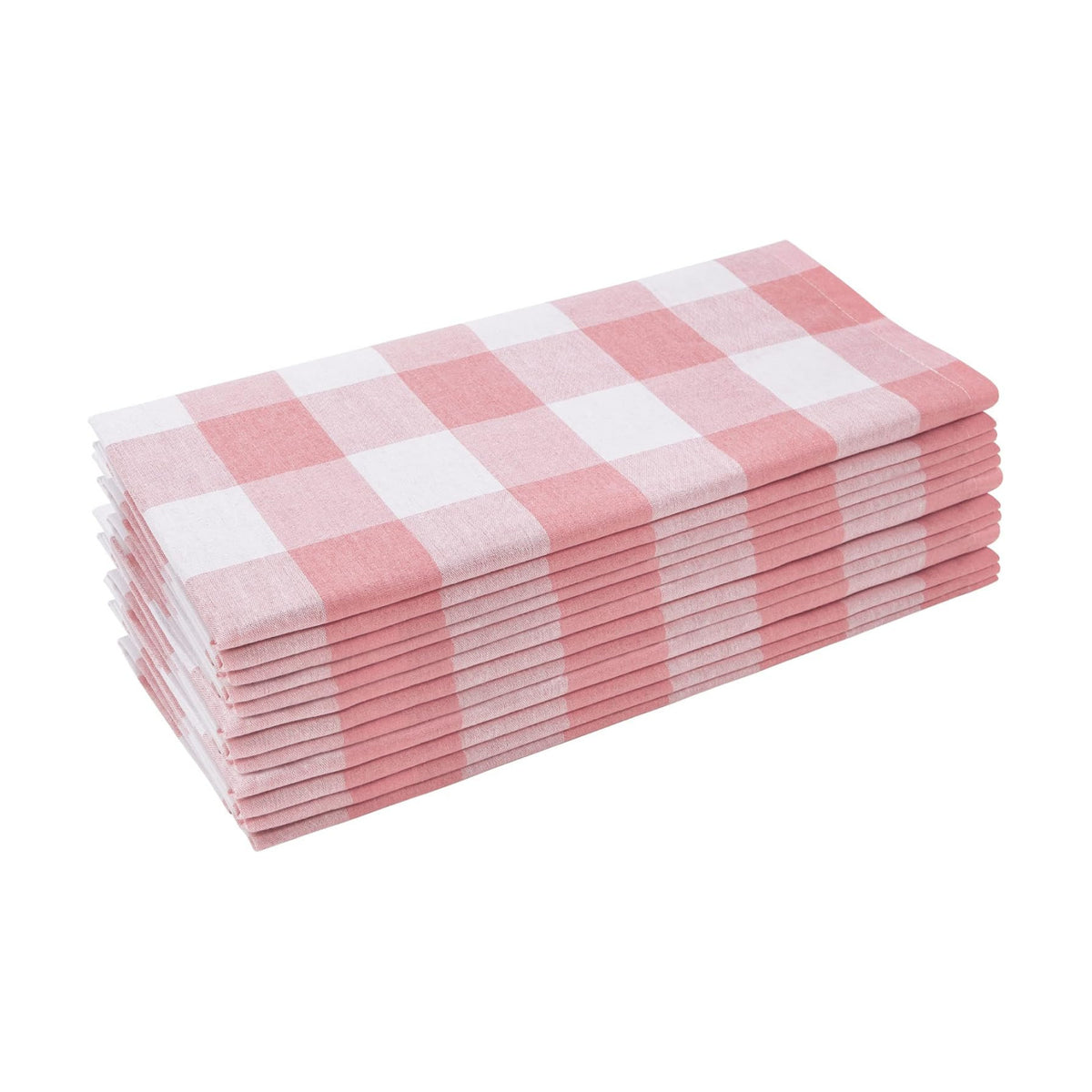 Cotton Blend Buffalo Plaid Table Napkins (Set of 12), 20 x 20 Inch Washable Dinner Napkins, Buffalo Checks Cloth Napkins for Restaurant, Wedding, Holiday, Farmhouse，Peach Pink/White