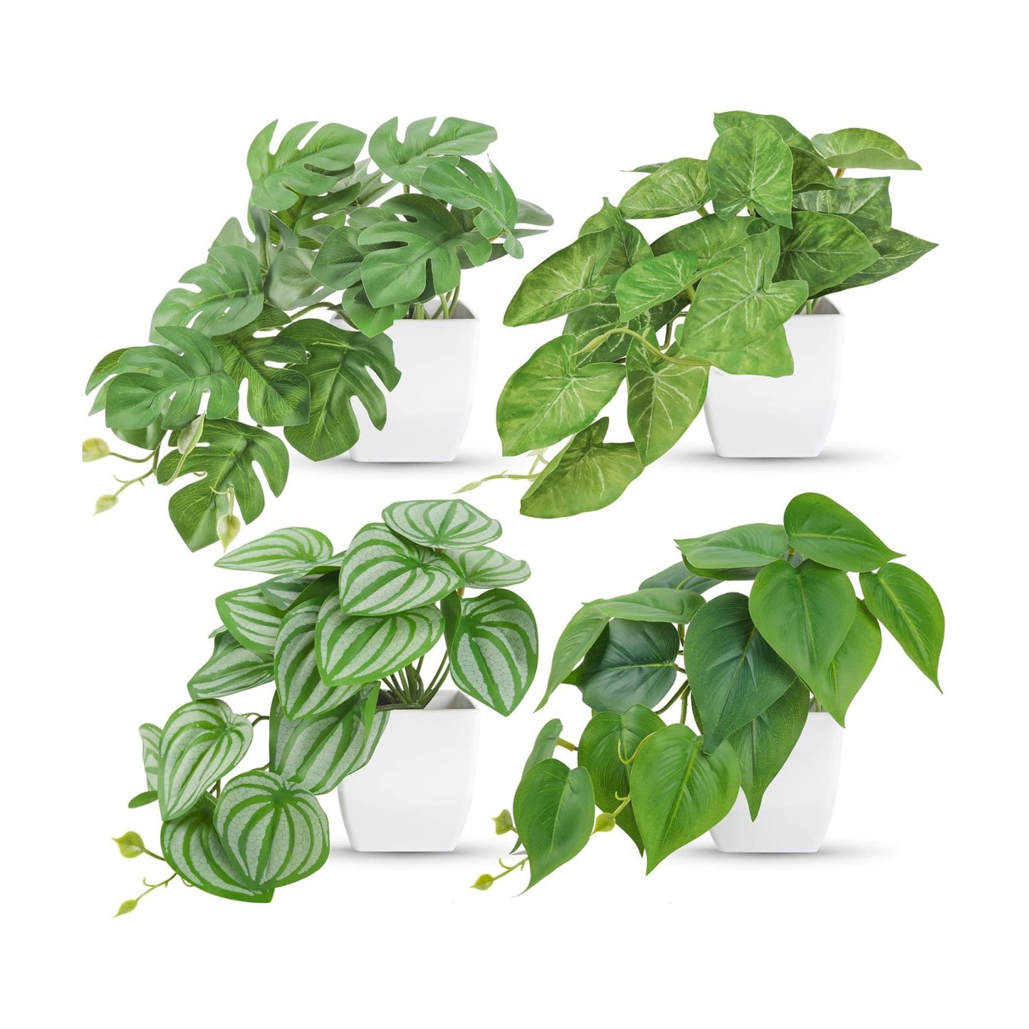 Small Fake Plants Artificial Mini Faux Plants / White / Set of 4