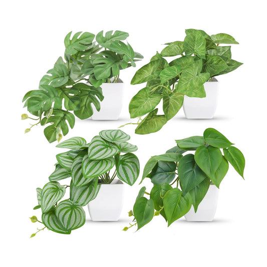 Small Fake Plants Artificial Mini Faux Plants / White / Set of 4